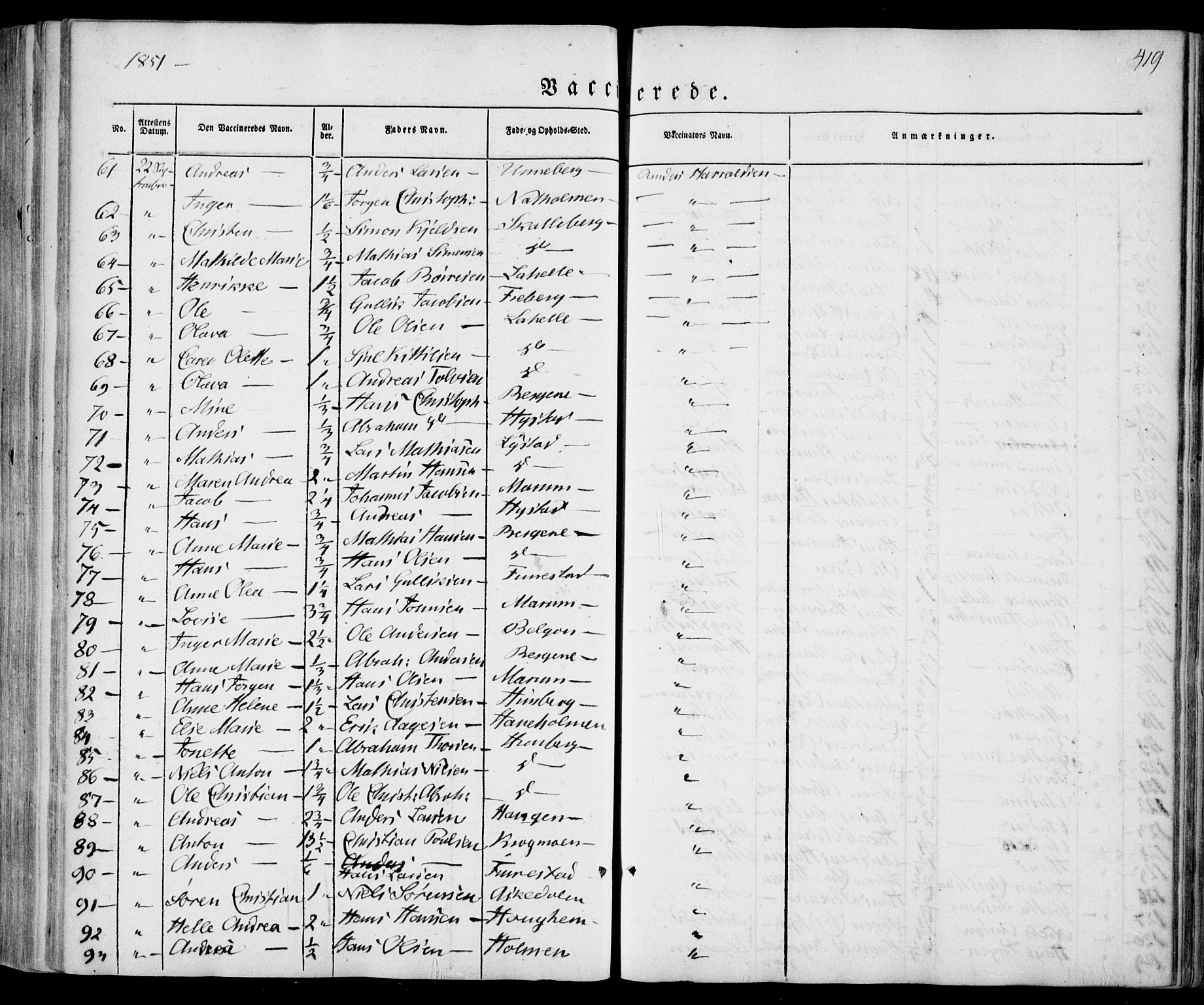 Sandar kirkebøker, AV/SAKO-A-243/F/Fa/L0006: Parish register (official) no. 6, 1847-1860, p. 419