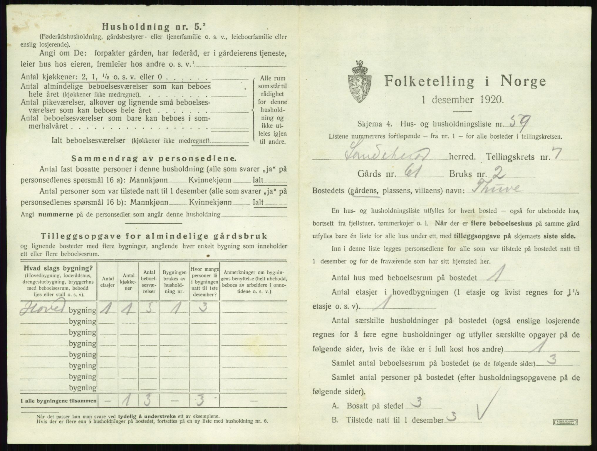 SAKO, 1920 census for Sandeherred, 1920, p. 1575