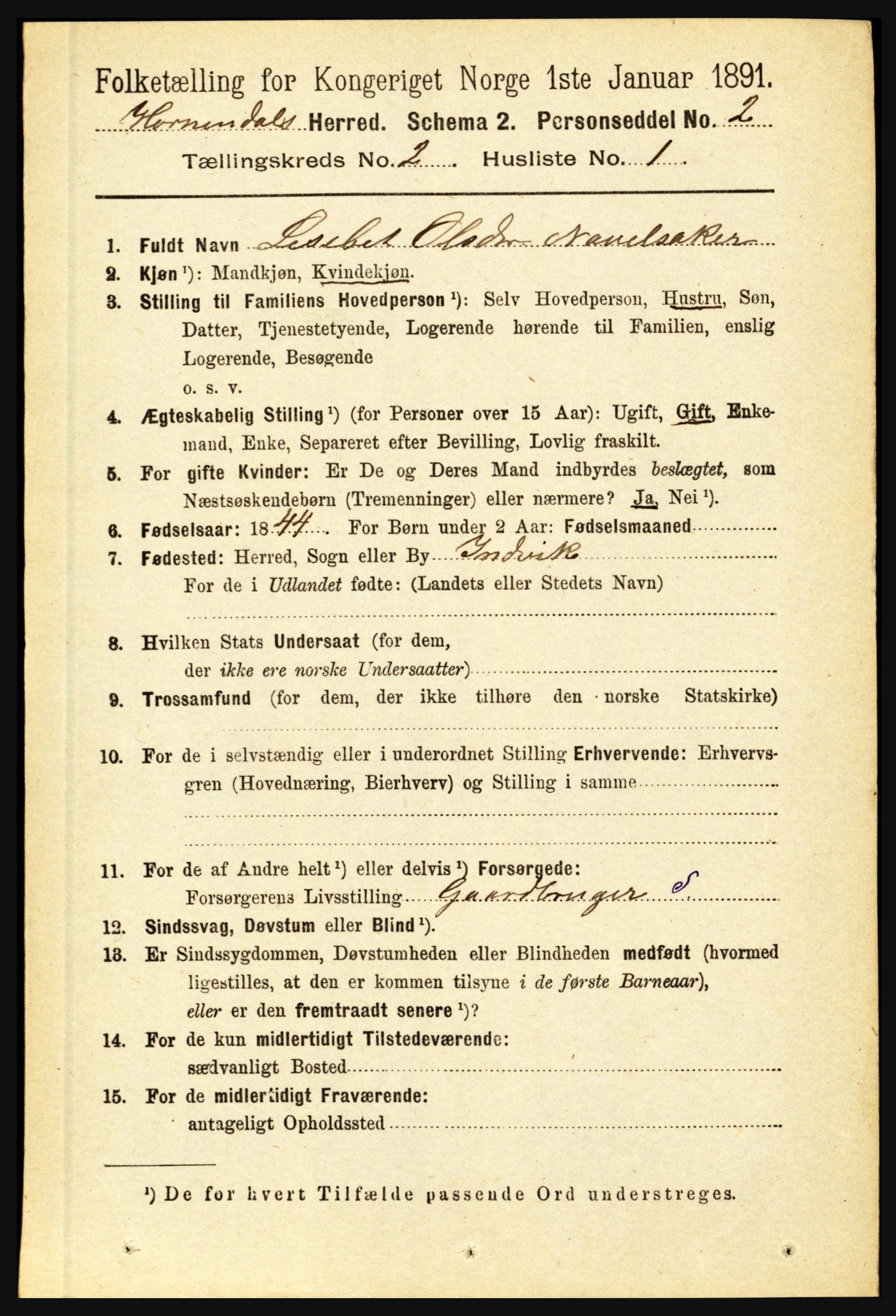 RA, 1891 census for 1444 Hornindal, 1891, p. 326