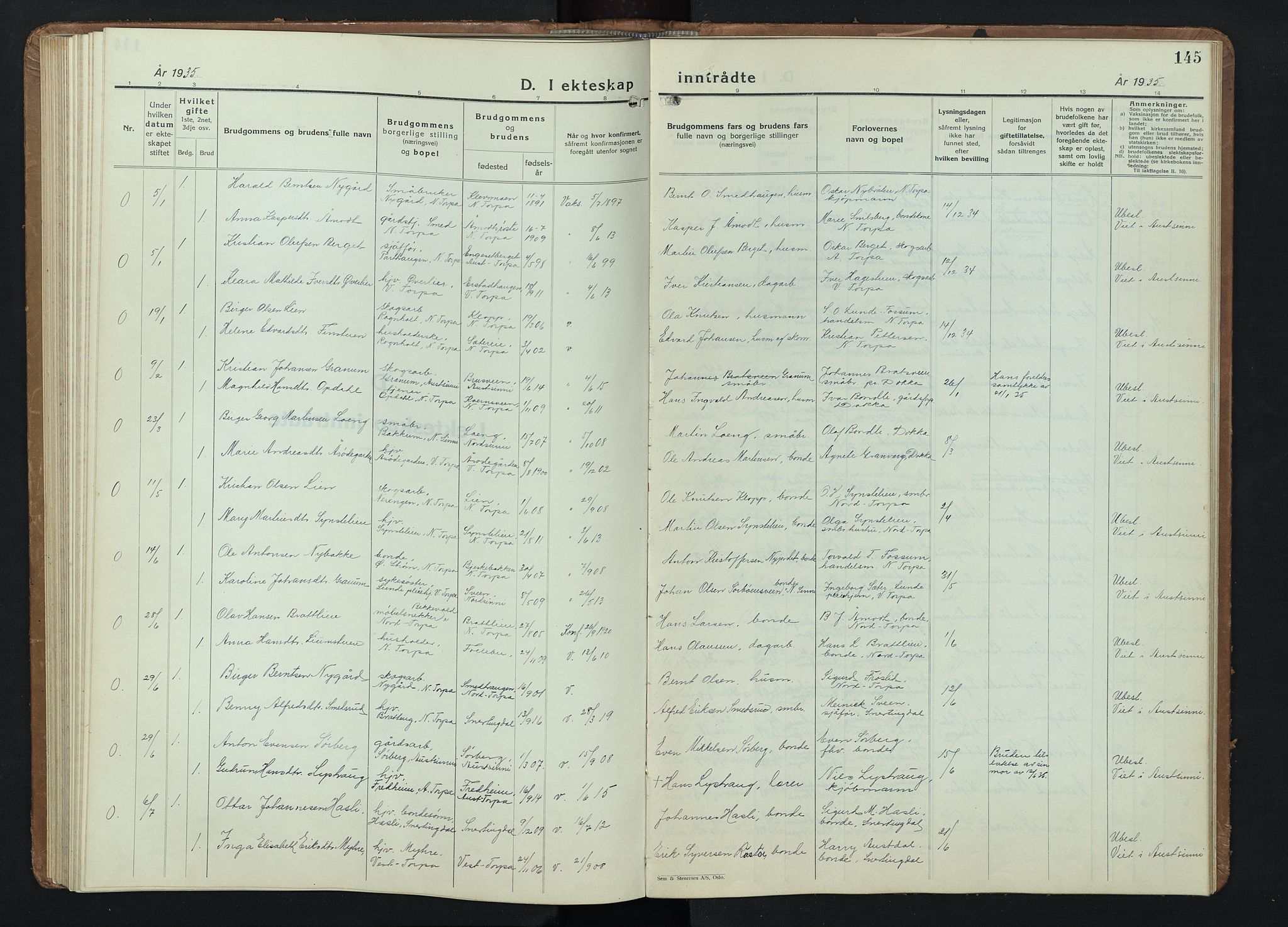 Nordre Land prestekontor, SAH/PREST-124/H/Ha/Hab/L0004: Parish register (copy) no. 4, 1935-1954, p. 145