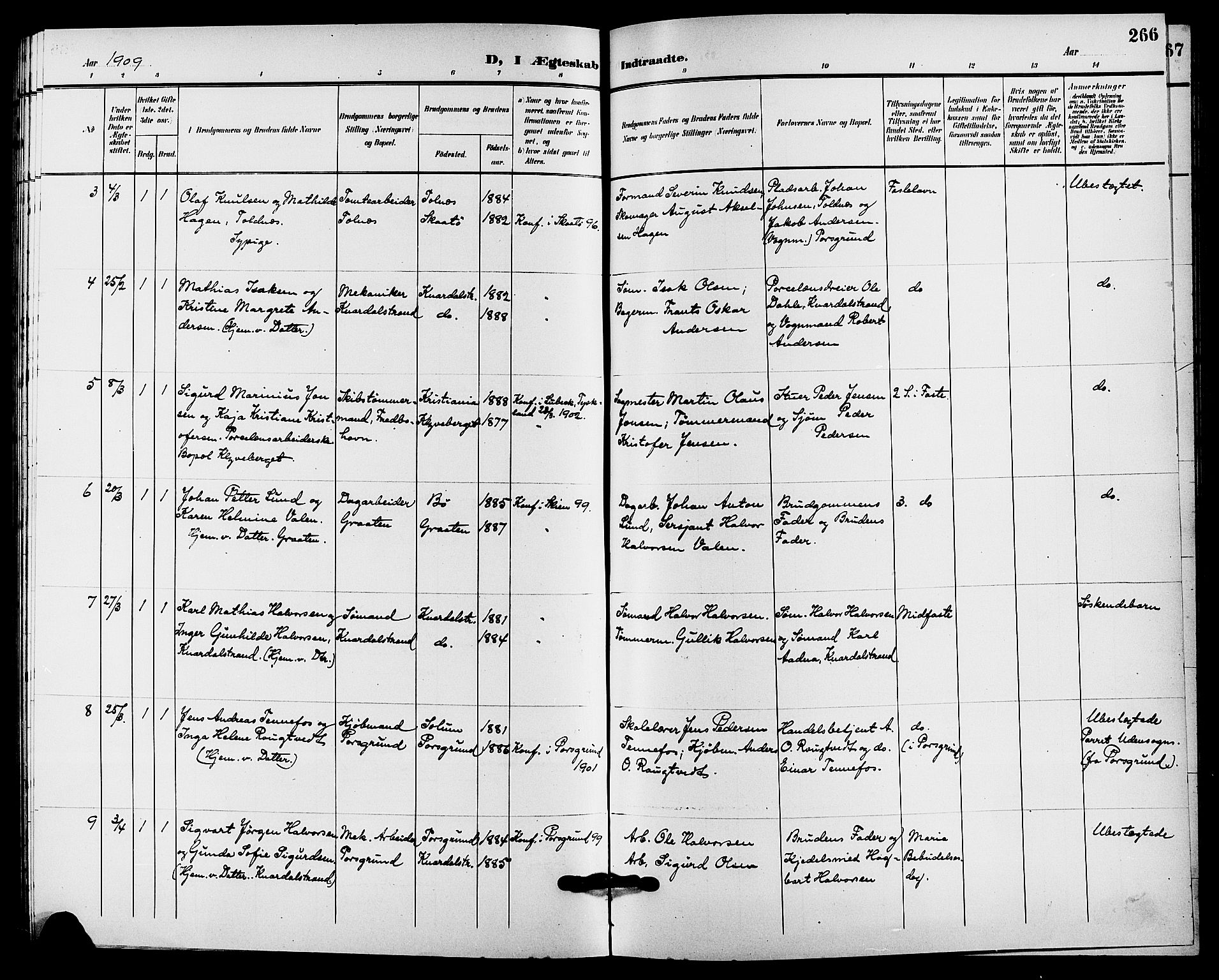 Solum kirkebøker, SAKO/A-306/G/Ga/L0008: Parish register (copy) no. I 8, 1898-1909, p. 266