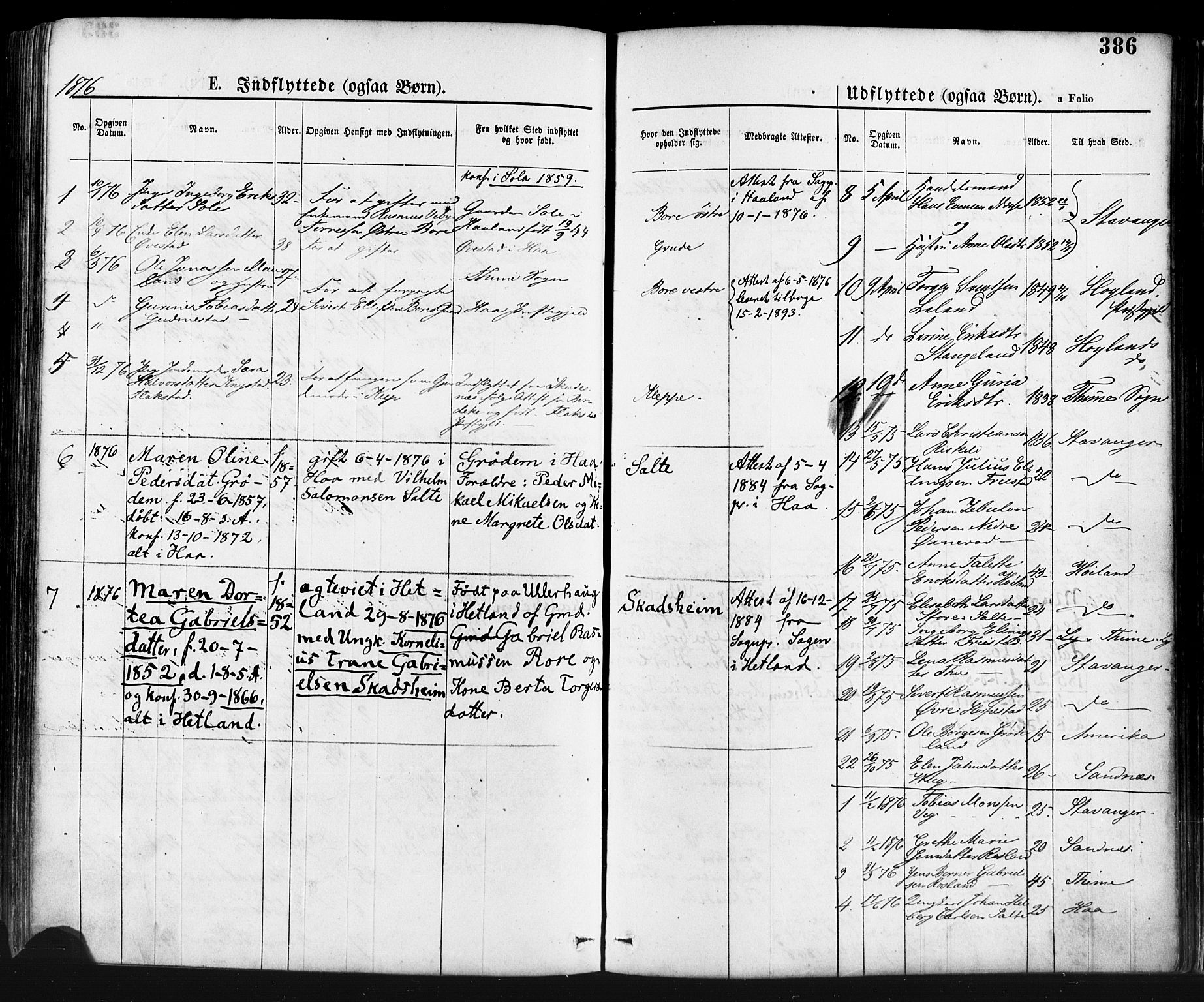Klepp sokneprestkontor, SAST/A-101803/001/3/30BA/L0006: Parish register (official) no. A 6, 1871-1885, p. 386
