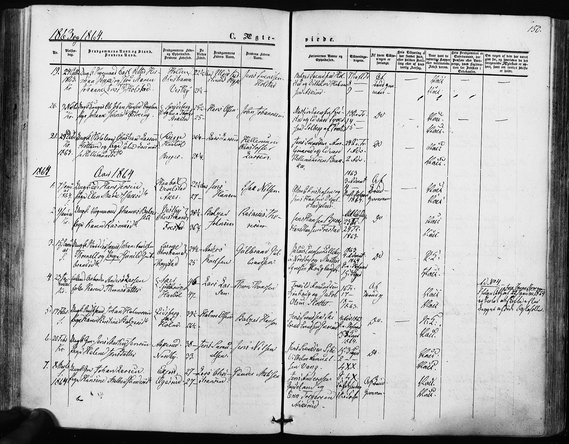 Kråkstad prestekontor Kirkebøker, SAO/A-10125a/F/Fa/L0007: Parish register (official) no. I 7, 1858-1870, p. 150