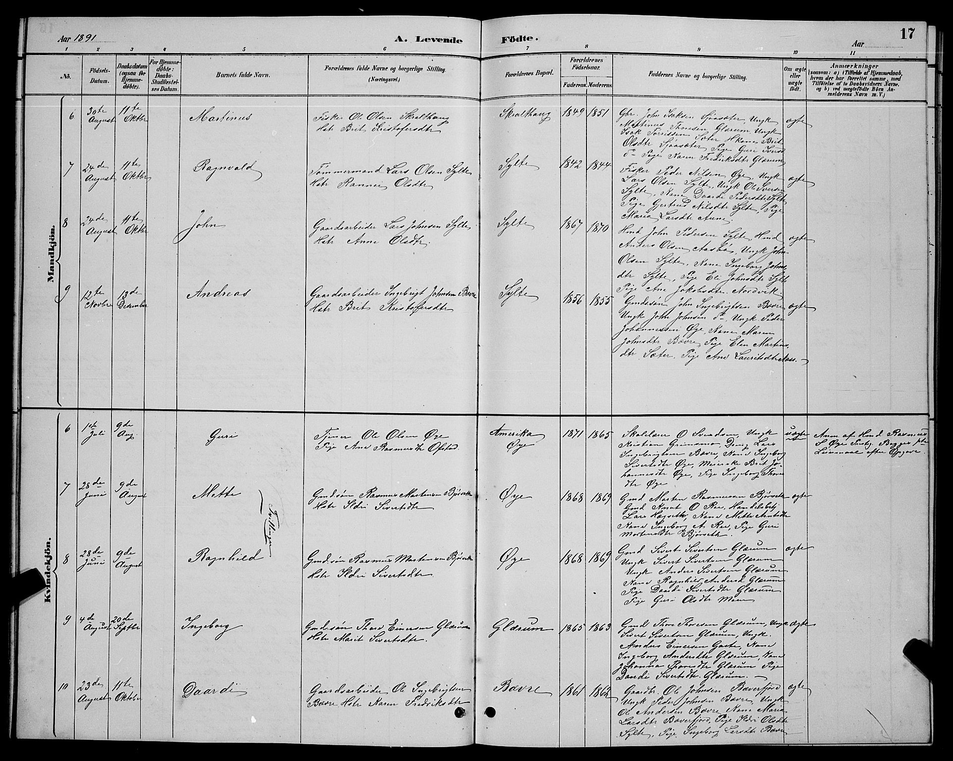 Ministerialprotokoller, klokkerbøker og fødselsregistre - Møre og Romsdal, AV/SAT-A-1454/595/L1052: Parish register (copy) no. 595C04, 1885-1900, p. 17