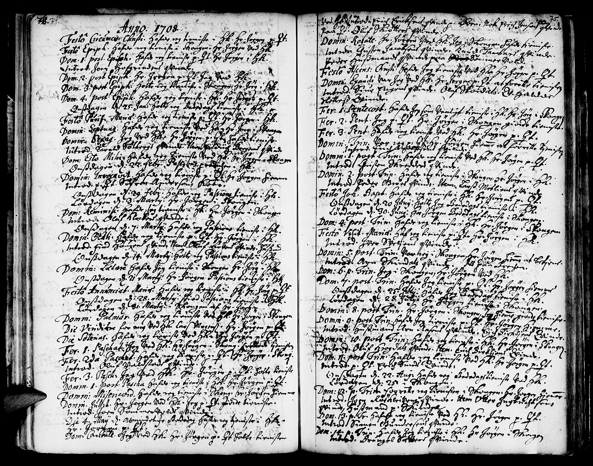 Ministerialprotokoller, klokkerbøker og fødselsregistre - Sør-Trøndelag, AV/SAT-A-1456/668/L0801: Parish register (official) no. 668A01, 1695-1716, p. 74-75