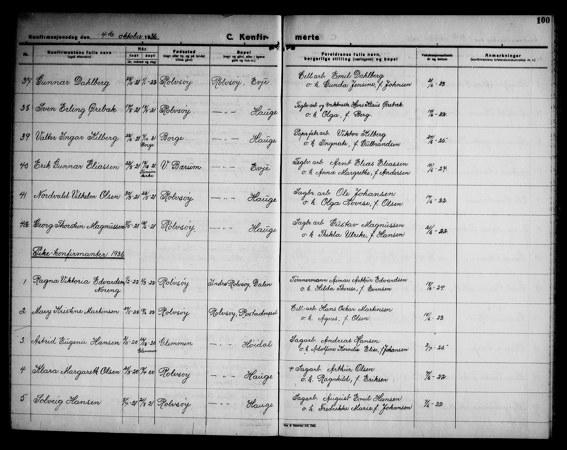 Rolvsøy prestekontor Kirkebøker, AV/SAO-A-2004/G/Ga/L0003: Parish register (copy) no. 3, 1935-1947, p. 100