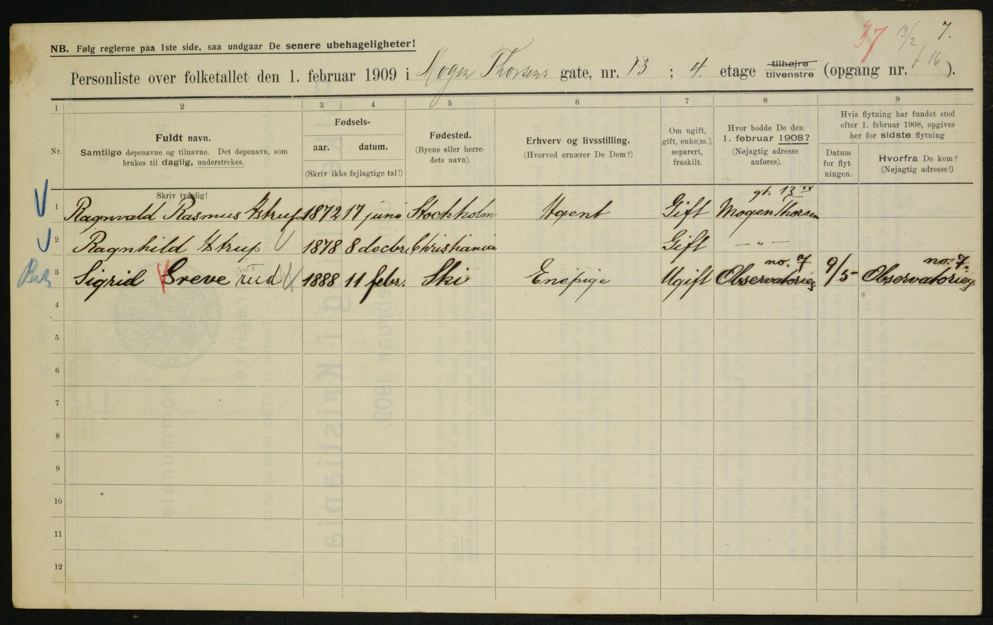 OBA, Municipal Census 1909 for Kristiania, 1909, p. 59435