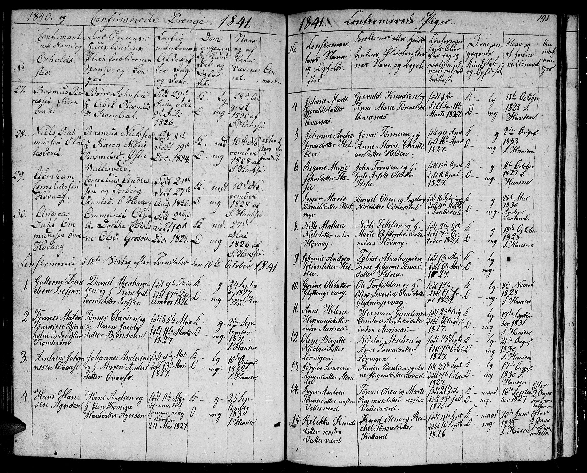 Høvåg sokneprestkontor, AV/SAK-1111-0025/F/Fb/L0001: Parish register (copy) no. B 1, 1817-1846, p. 195