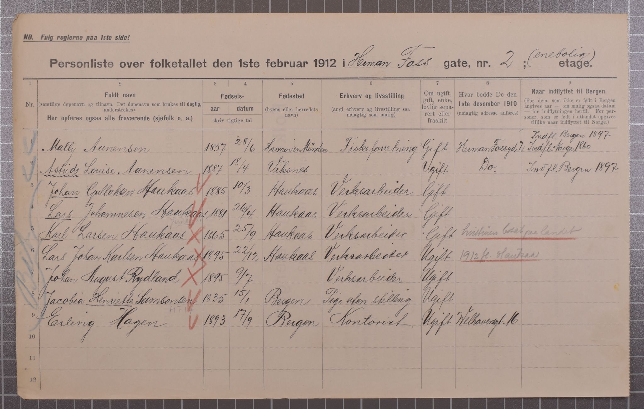 SAB, Municipal Census 1912 for Bergen, 1912, p. 2917