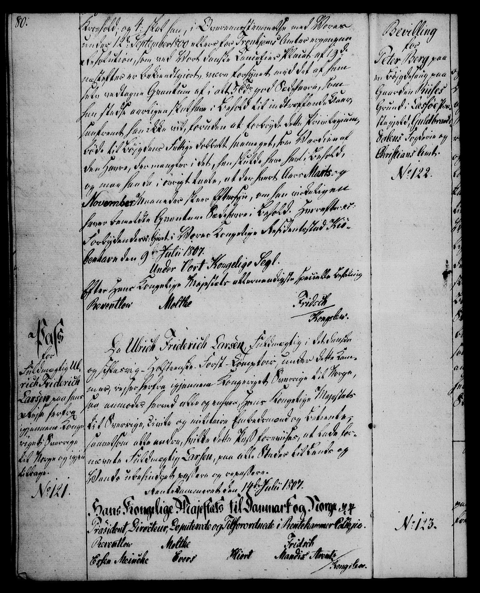 Rentekammeret, Kammerkanselliet, AV/RA-EA-3111/G/Gg/Gga/L0019: Norsk ekspedisjonsprotokoll med register (merket RK 53.19), 1807-1810, p. 80