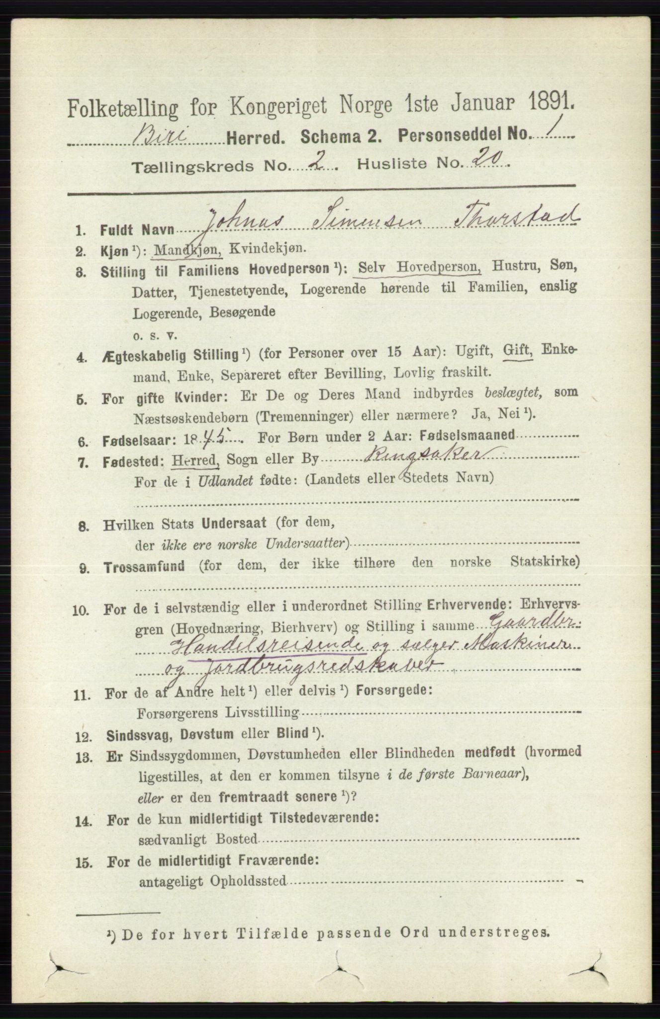 RA, 1891 census for 0525 Biri, 1891, p. 606