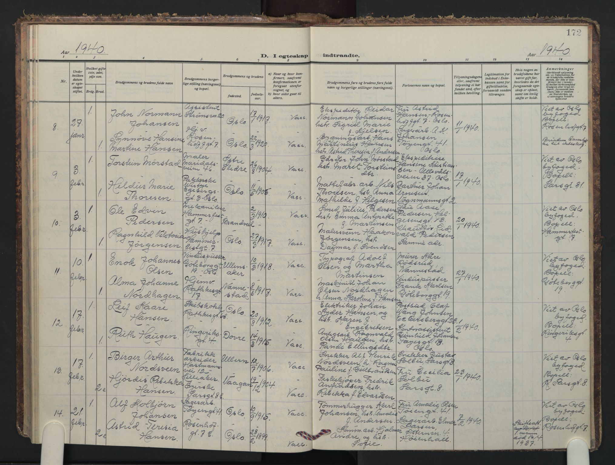 Petrus prestekontor Kirkebøker, AV/SAO-A-10872/F/Fa/L0018: Parish register (official) no. 18, 1936-1944, p. 172
