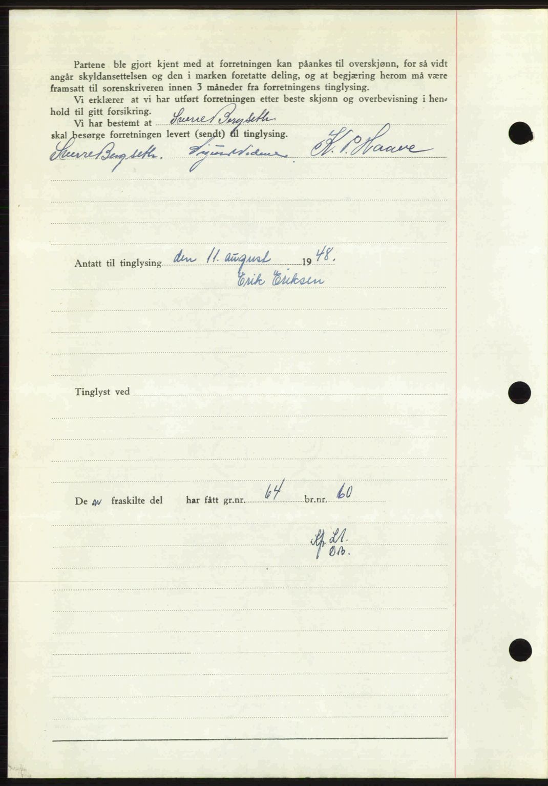 Sør-Gudbrandsdal tingrett, SAH/TING-004/H/Hb/Hbd/L0022: Mortgage book no. A22, 1948-1948, Diary no: : 1865/1948