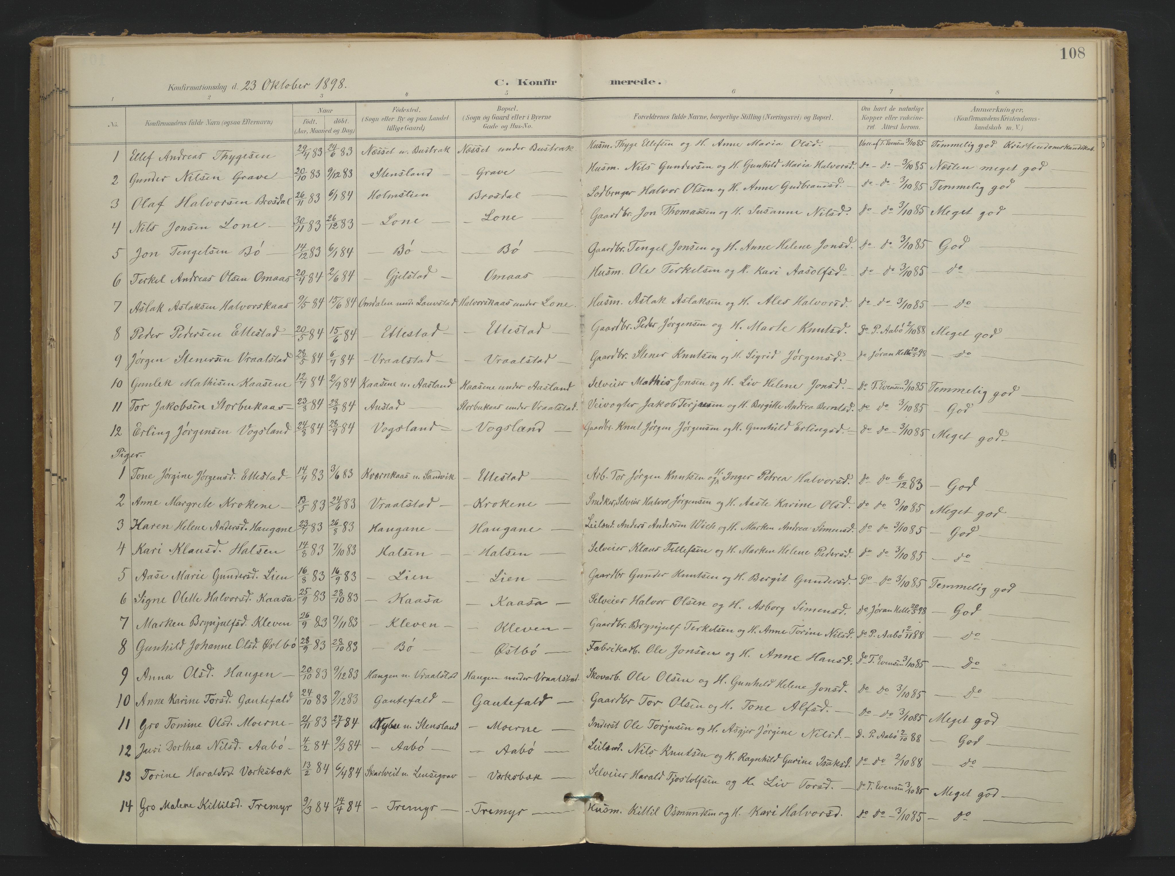Drangedal kirkebøker, SAKO/A-258/F/Fa/L0013: Parish register (official) no. 13, 1895-1919, p. 108