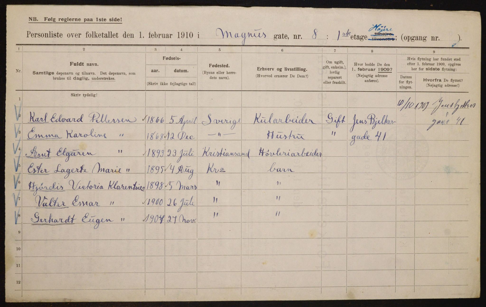 OBA, Municipal Census 1910 for Kristiania, 1910, p. 57575