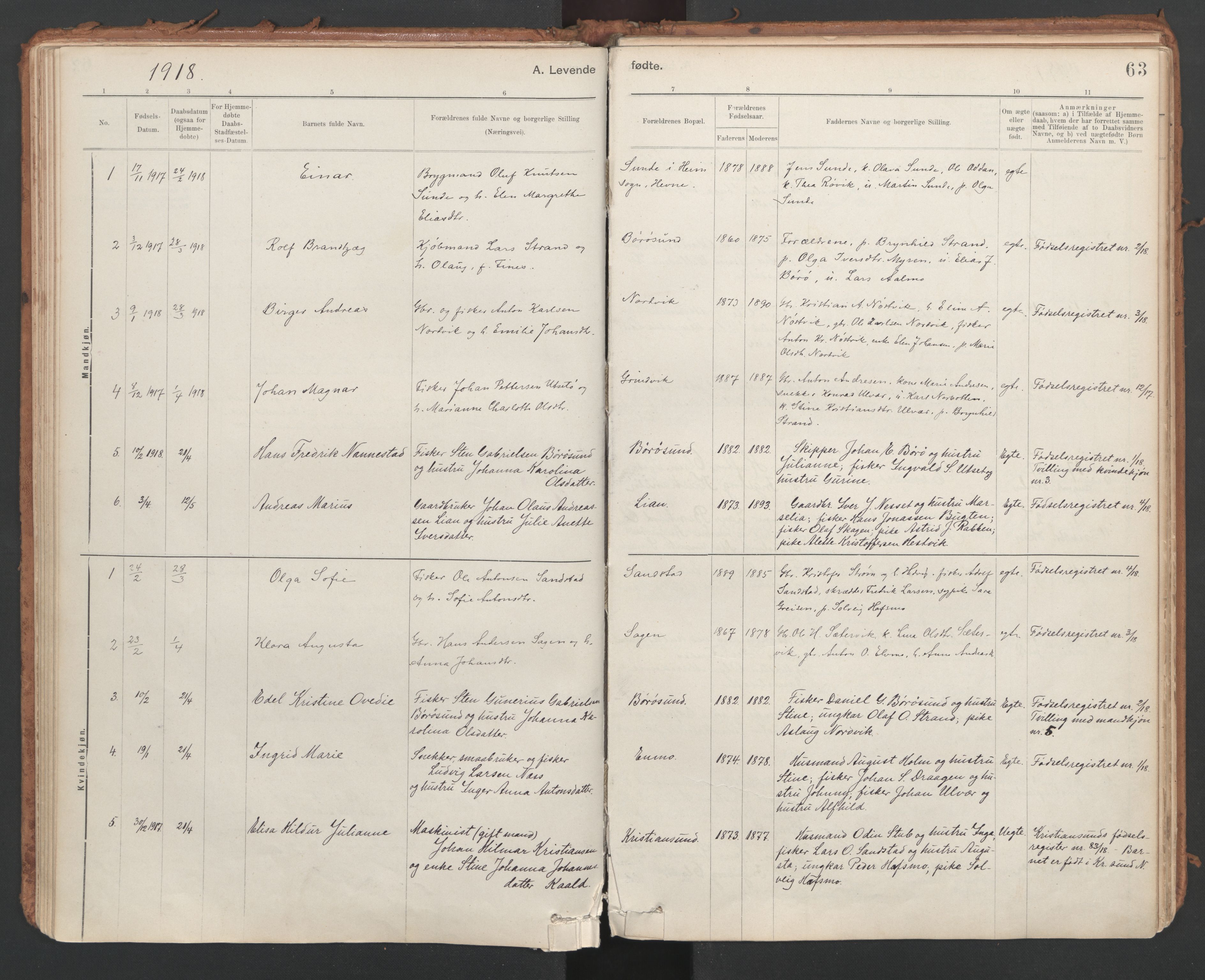 Ministerialprotokoller, klokkerbøker og fødselsregistre - Sør-Trøndelag, AV/SAT-A-1456/639/L0572: Parish register (official) no. 639A01, 1890-1920, p. 63