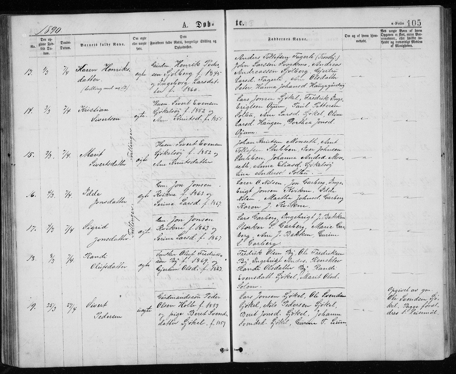 Ministerialprotokoller, klokkerbøker og fødselsregistre - Sør-Trøndelag, AV/SAT-A-1456/671/L0843: Parish register (copy) no. 671C02, 1873-1892, p. 105