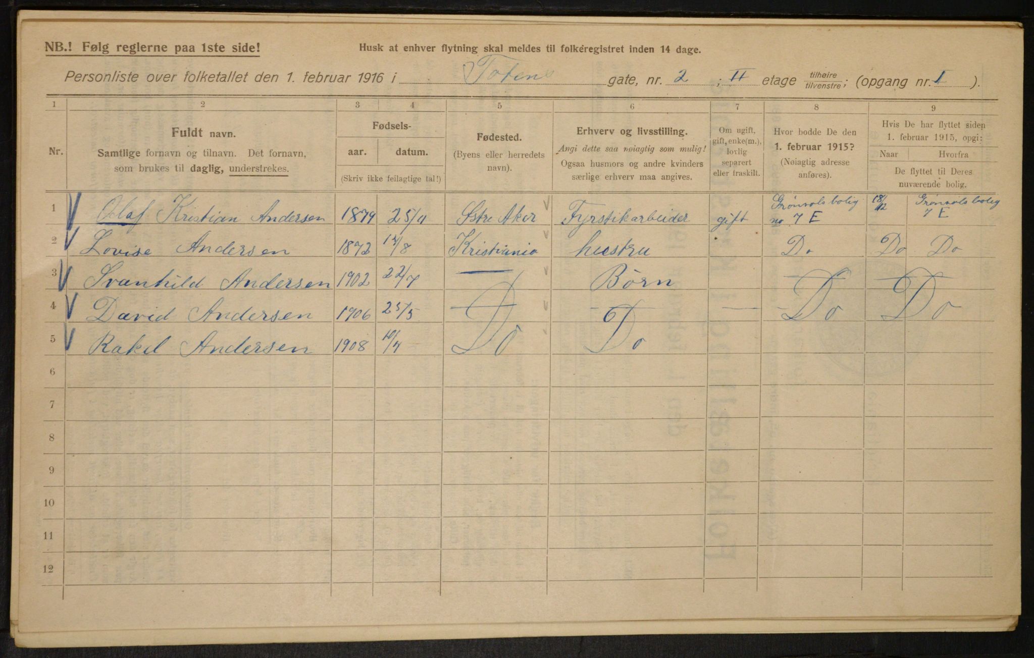 OBA, Municipal Census 1916 for Kristiania, 1916, p. 118541