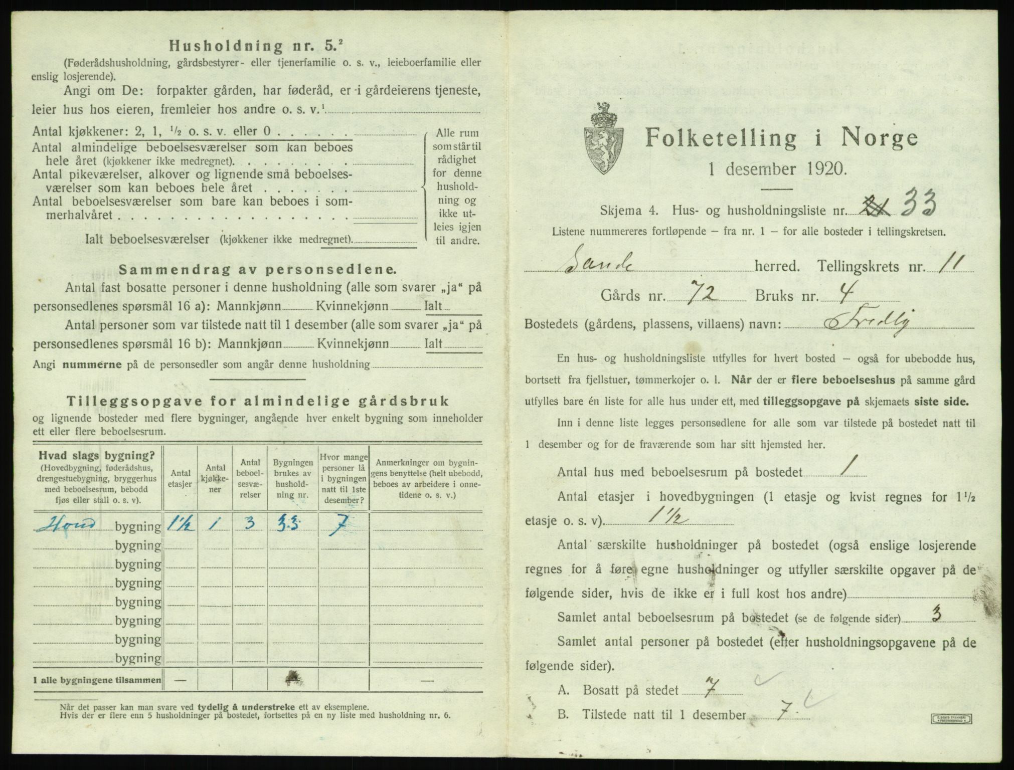 SAT, 1920 census for Sande (MR), 1920, p. 900