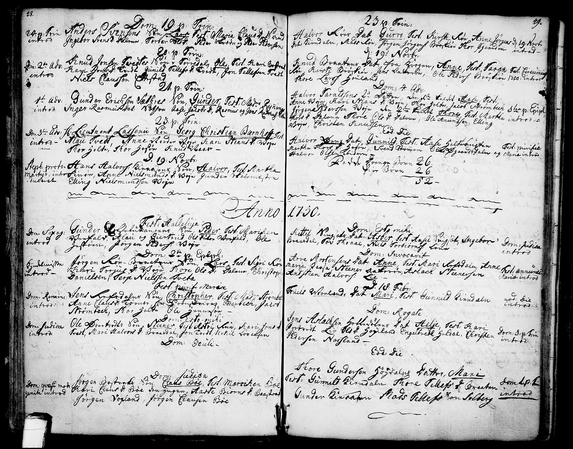 Drangedal kirkebøker, SAKO/A-258/F/Fa/L0001: Parish register (official) no. 1, 1697-1767, p. 48-49