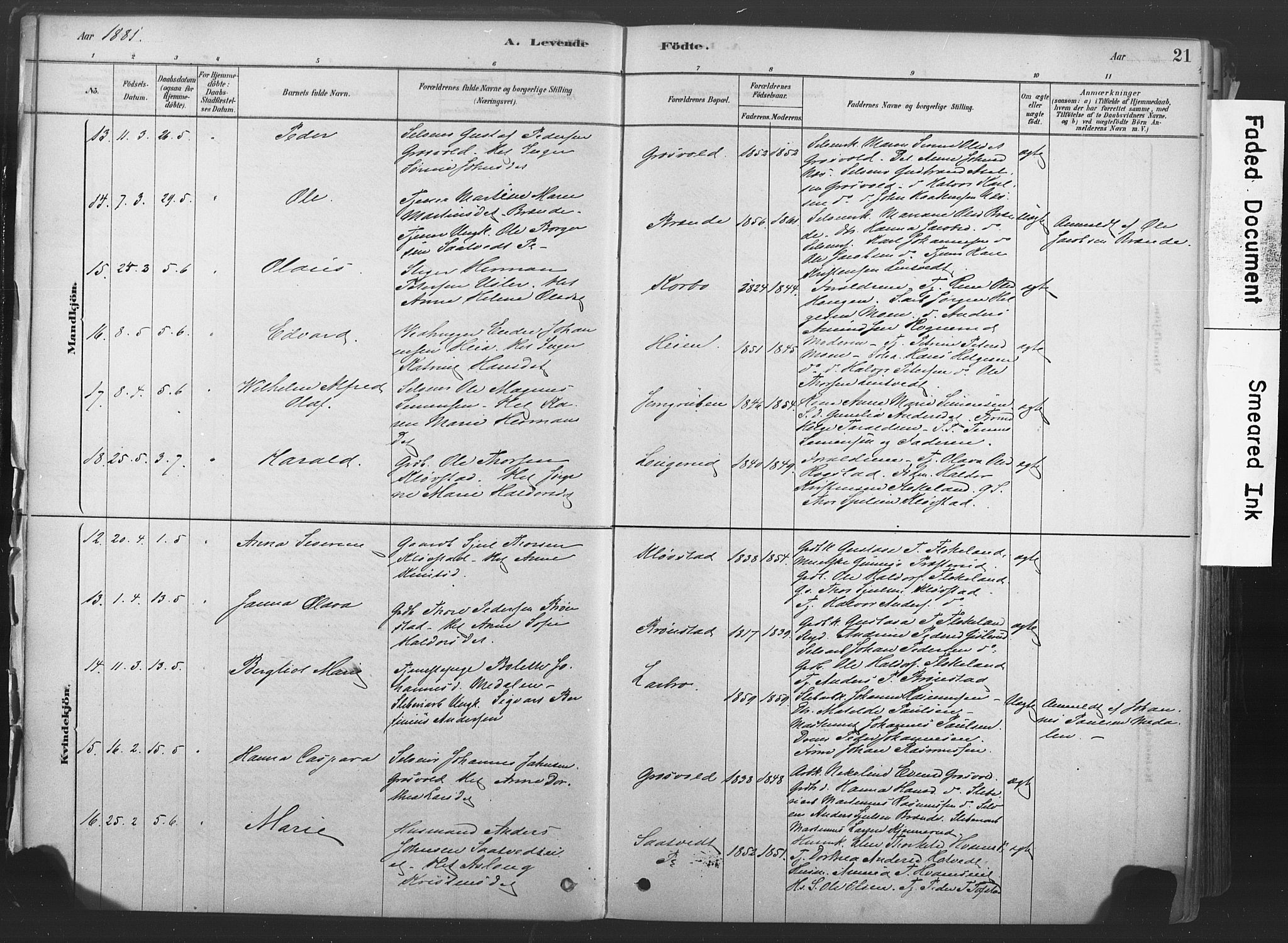 Sandsvær kirkebøker, SAKO/A-244/F/Fd/L0001: Parish register (official) no. IV 1, 1878-1906, p. 21