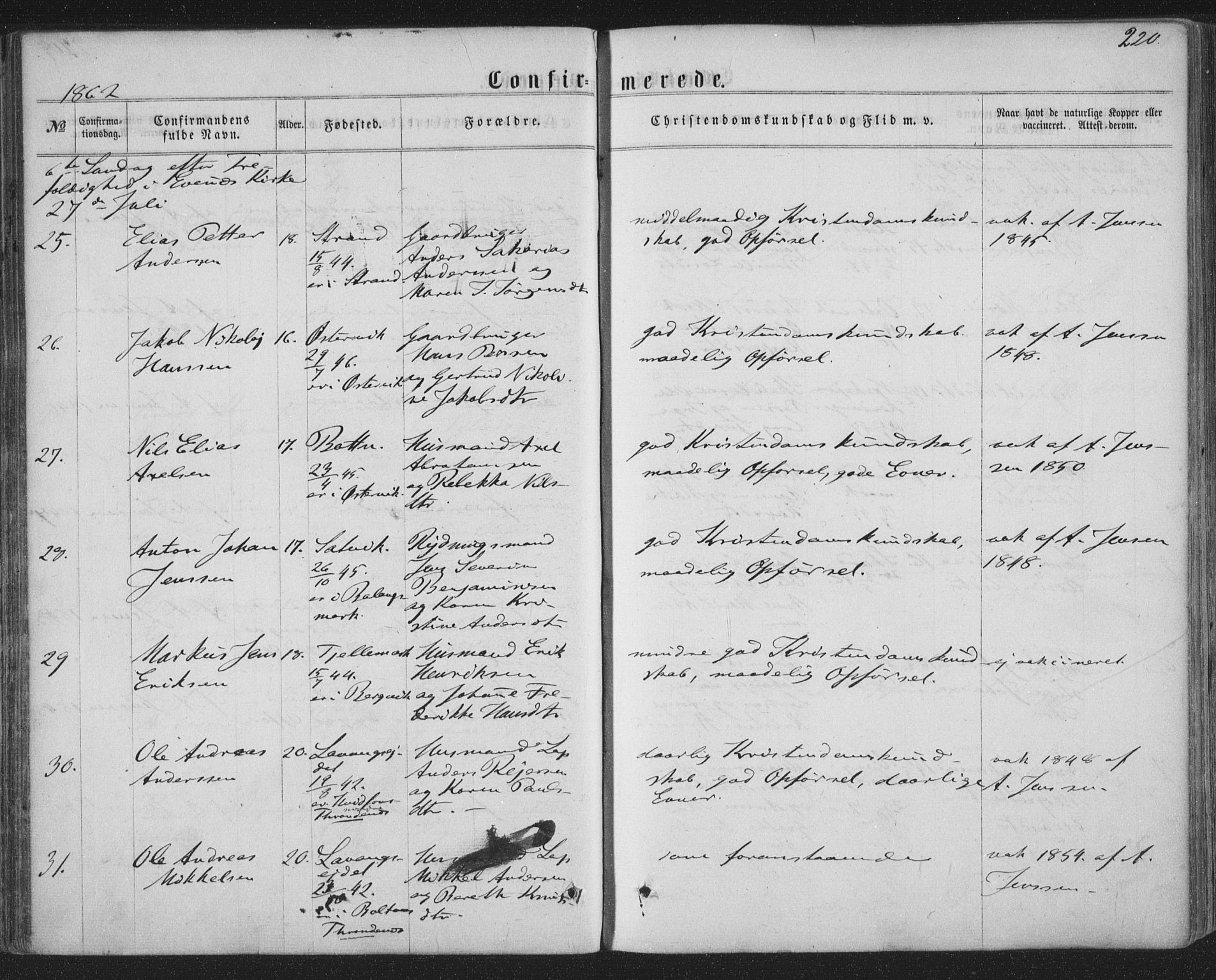 Ministerialprotokoller, klokkerbøker og fødselsregistre - Nordland, AV/SAT-A-1459/863/L0896: Parish register (official) no. 863A08, 1861-1871, p. 220