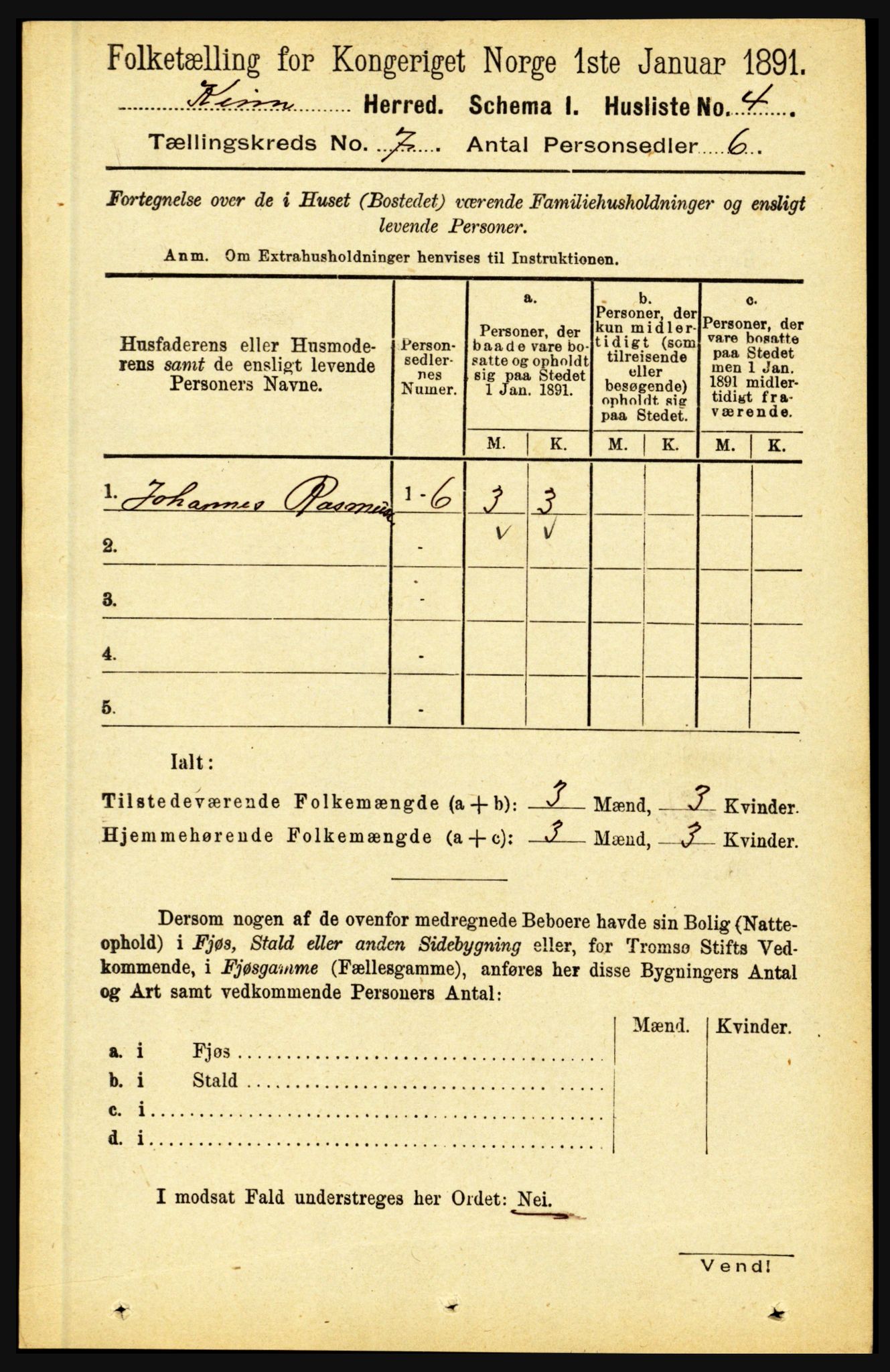 RA, 1891 census for 1437 Kinn, 1891, p. 2618