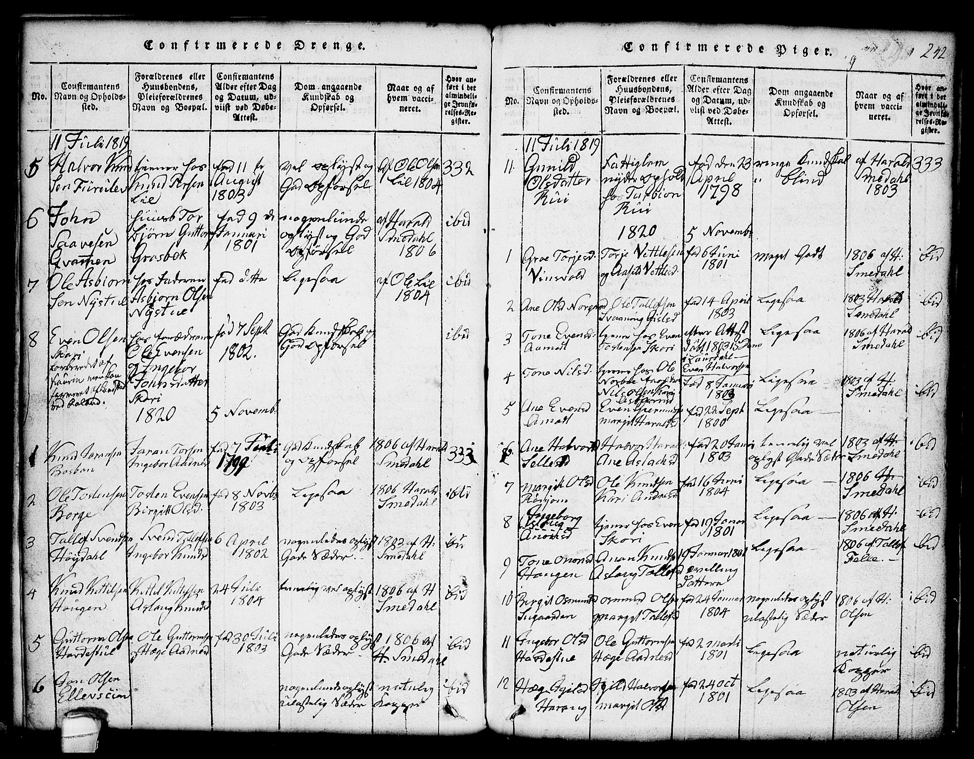Seljord kirkebøker, SAKO/A-20/G/Gc/L0001: Parish register (copy) no. III 1, 1815-1849, p. 242