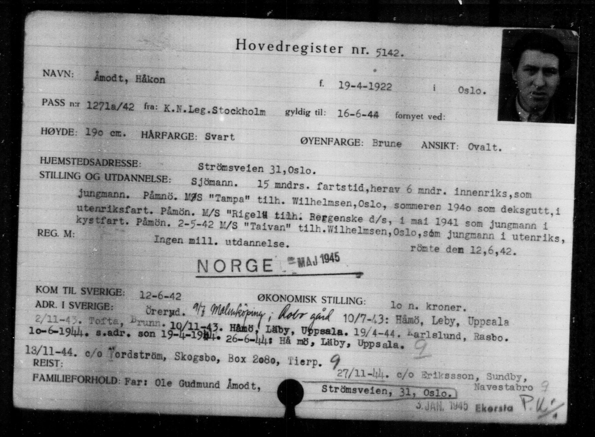 Utenriksstasjonene, Legasjonen i Stockholm, Flyktningkontoret, AV/RA-S-6753/V/Va/L0004: Kjesäterkartoteket, flyktninger med registreringsnr. 3496-6610, 1940-1945, p. 1940