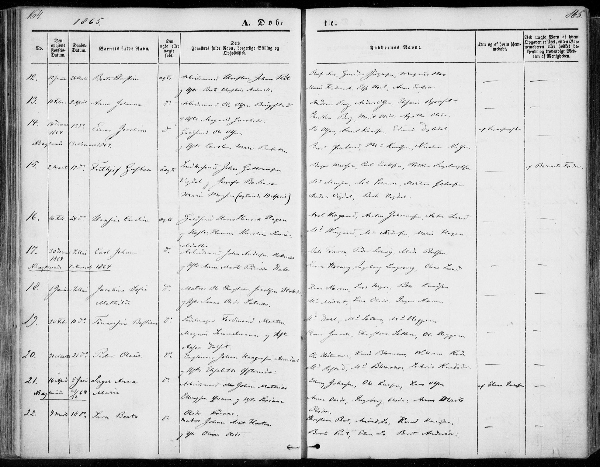 Ministerialprotokoller, klokkerbøker og fødselsregistre - Møre og Romsdal, SAT/A-1454/558/L0689: Parish register (official) no. 558A03, 1843-1872, p. 164-165