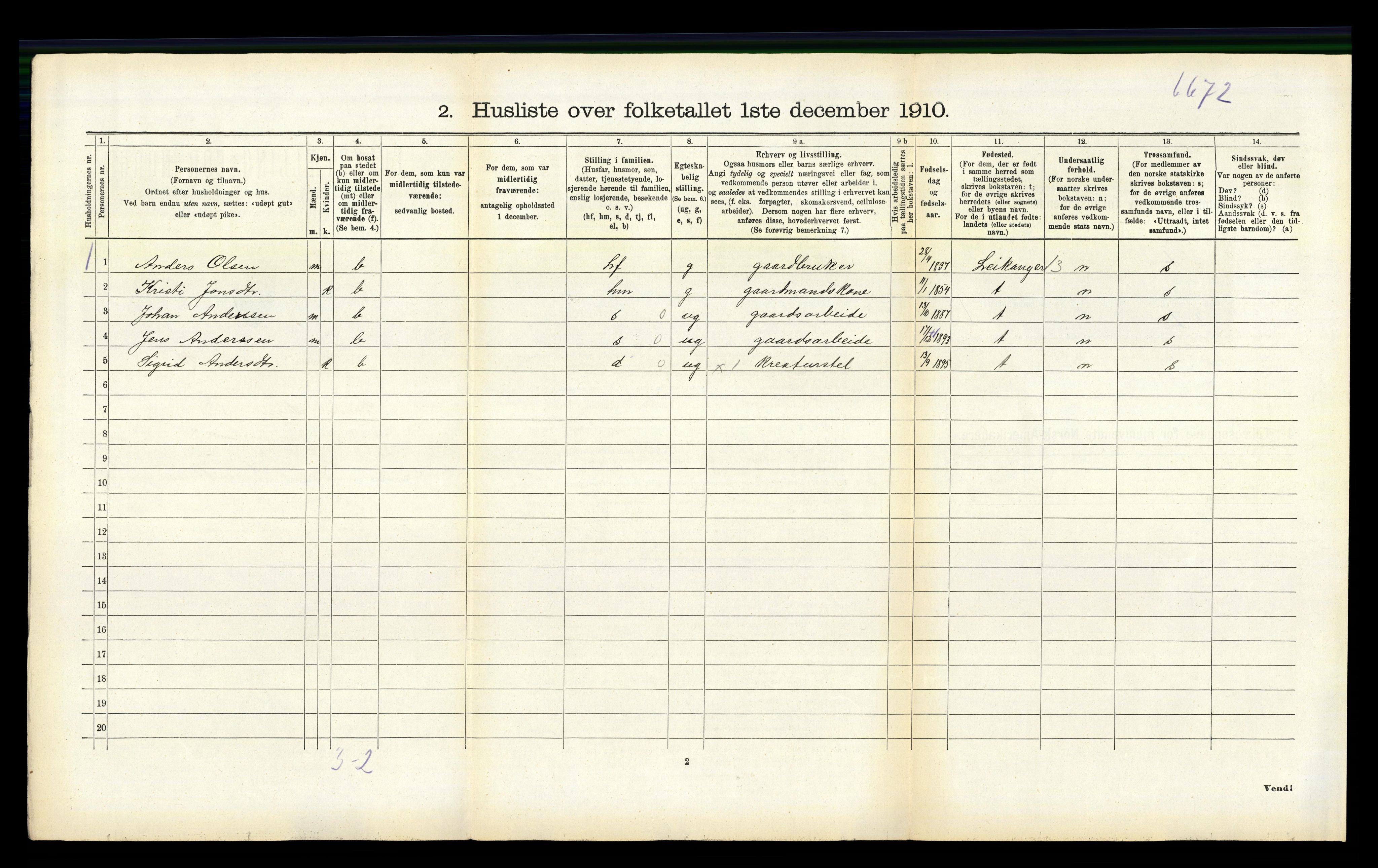 RA, 1910 census for Sogndal, 1910, p. 871