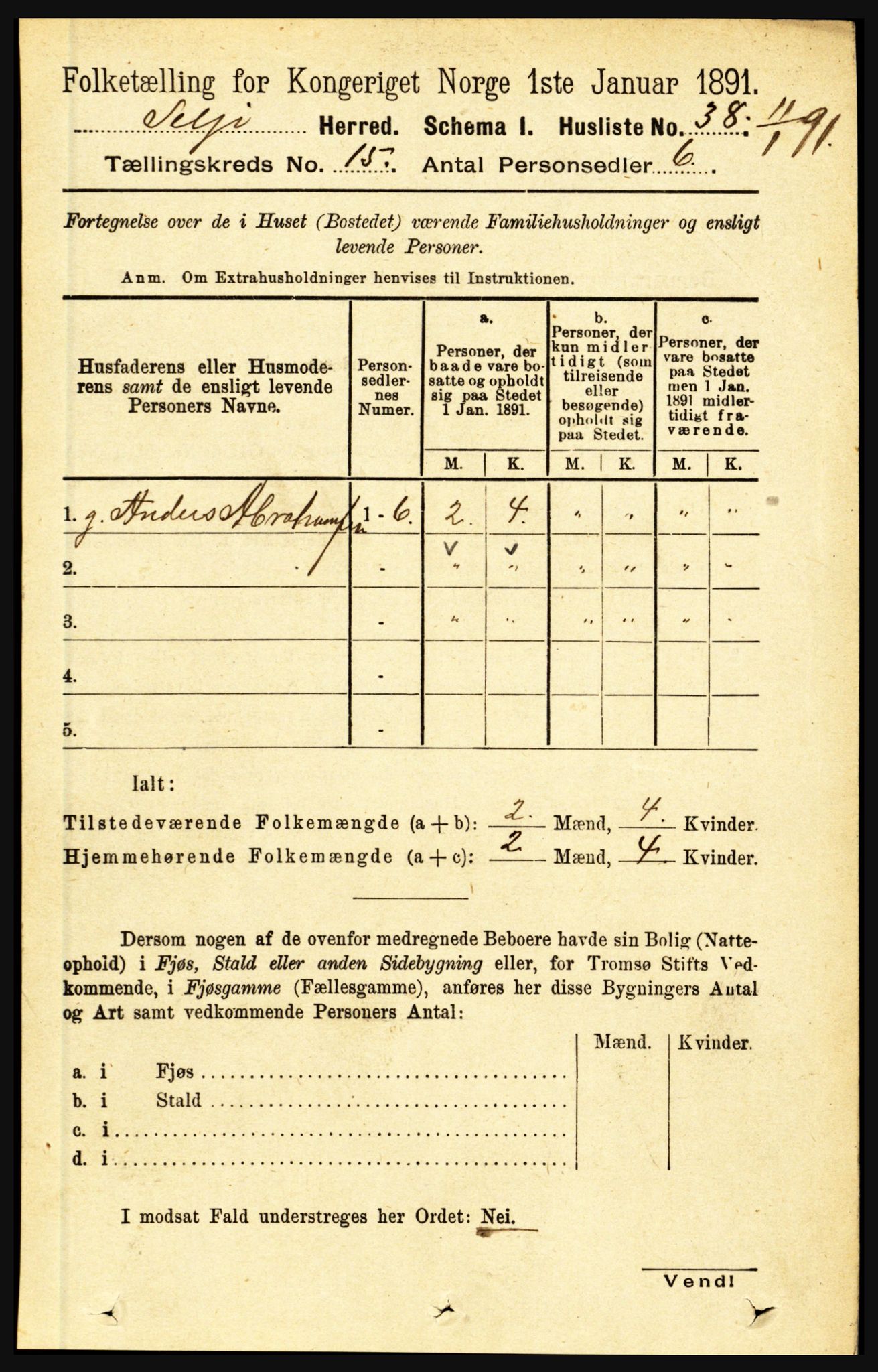 RA, 1891 census for 1441 Selje, 1891, p. 4681