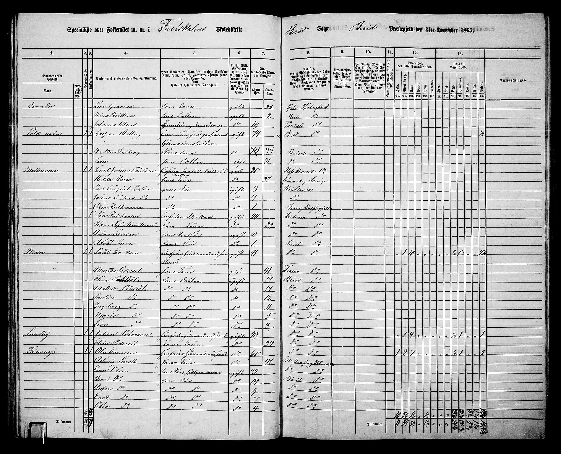 RA, 1865 census for Biri, 1865, p. 44