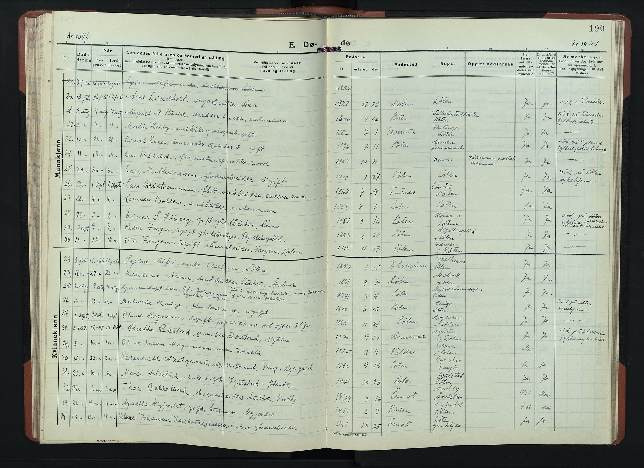 Løten prestekontor, AV/SAH-PREST-022/L/La/L0010: Parish register (copy) no. 10, 1940-1945, p. 190