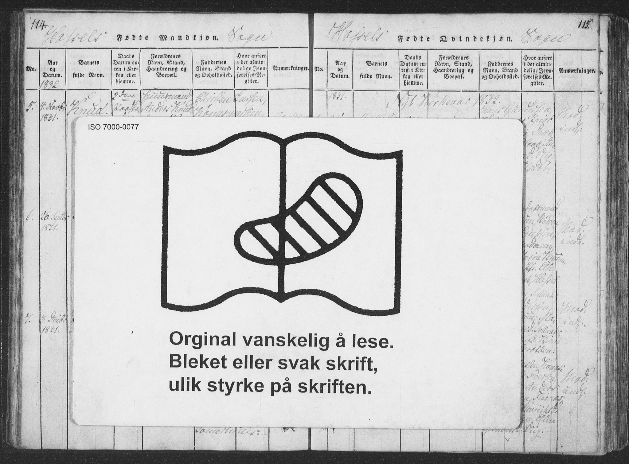 Ministerialprotokoller, klokkerbøker og fødselsregistre - Nordland, AV/SAT-A-1459/888/L1262: Parish register (copy) no. 888C01, 1820-1836, p. 114-115