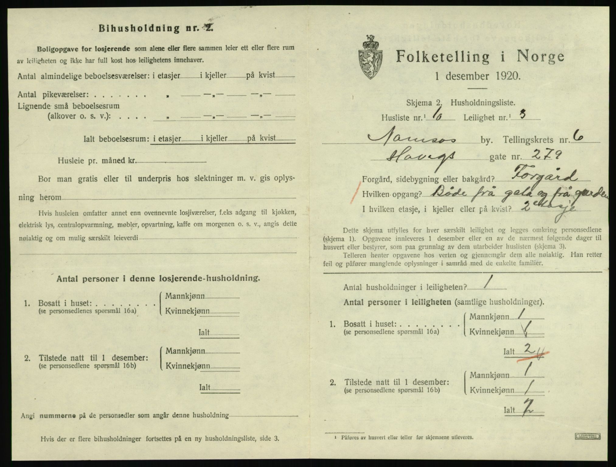 SAT, 1920 census for Namsos, 1920, p. 1803