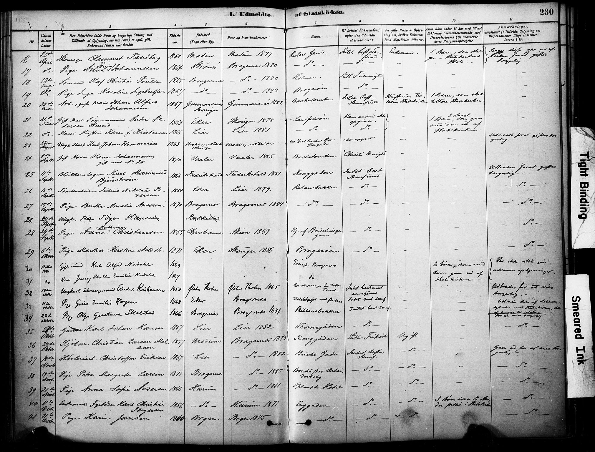 Bragernes kirkebøker, AV/SAKO-A-6/F/Fc/L0005: Parish register (official) no. III 5, 1878-1890, p. 230