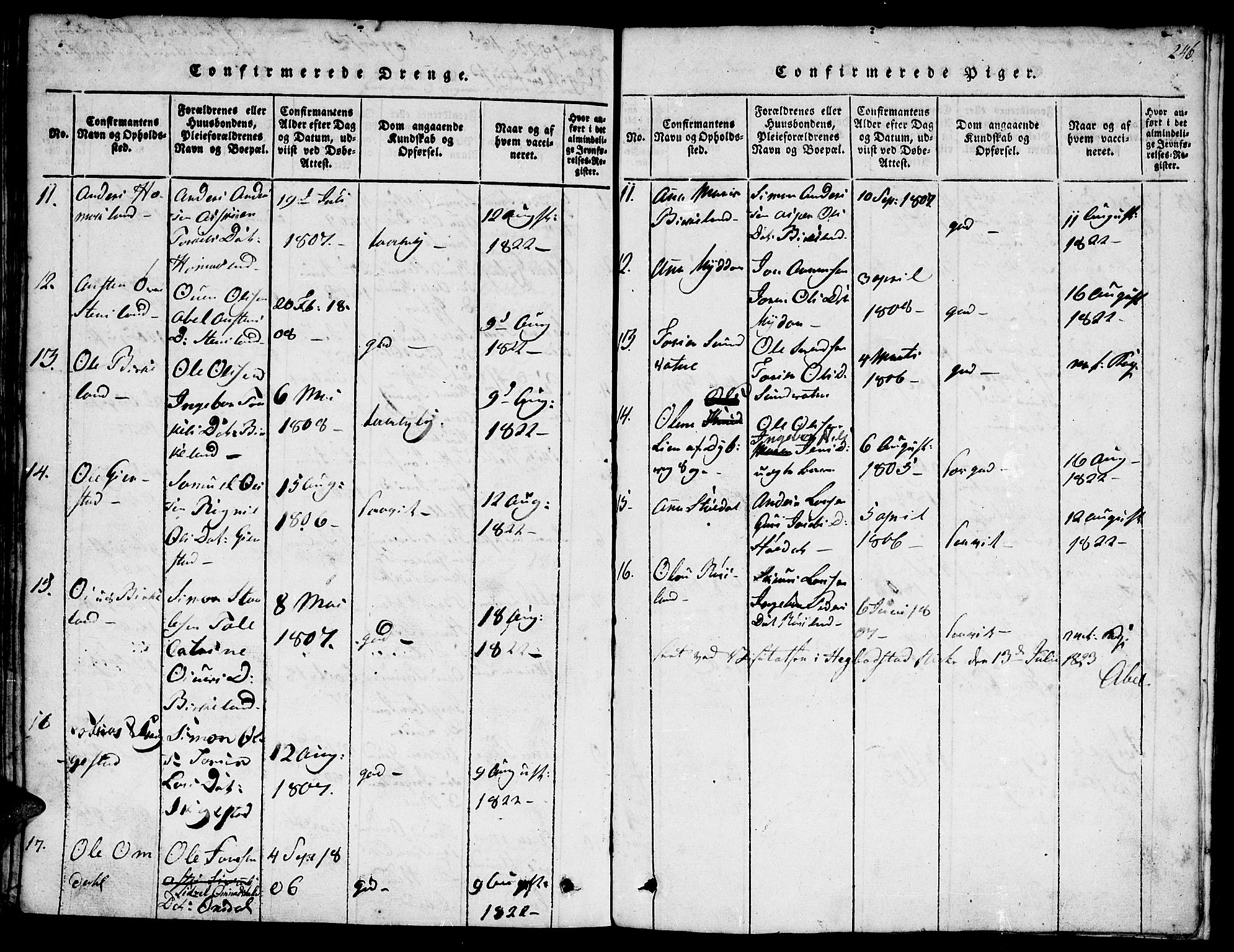 Hægebostad sokneprestkontor, AV/SAK-1111-0024/F/Fa/Faa/L0002: Parish register (official) no. A 2 /1, 1816-1825, p. 246