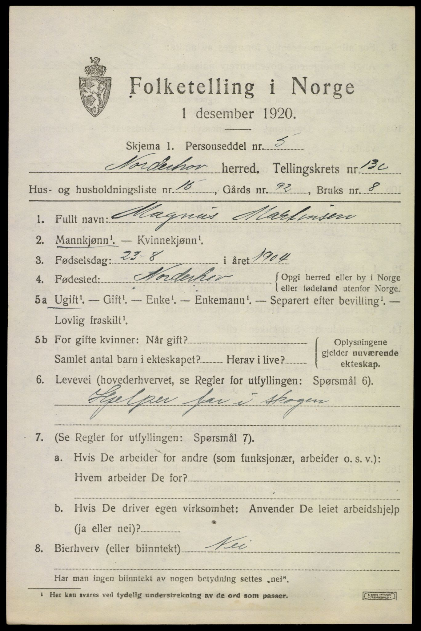 SAKO, 1920 census for Norderhov, 1920, p. 14768