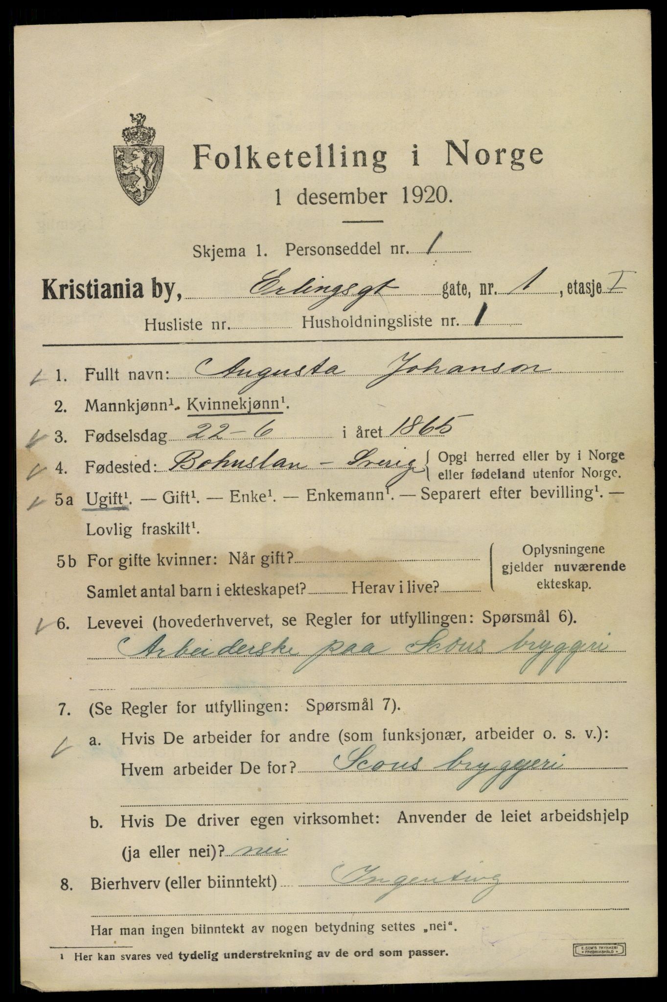 SAO, 1920 census for Kristiania, 1920, p. 222891