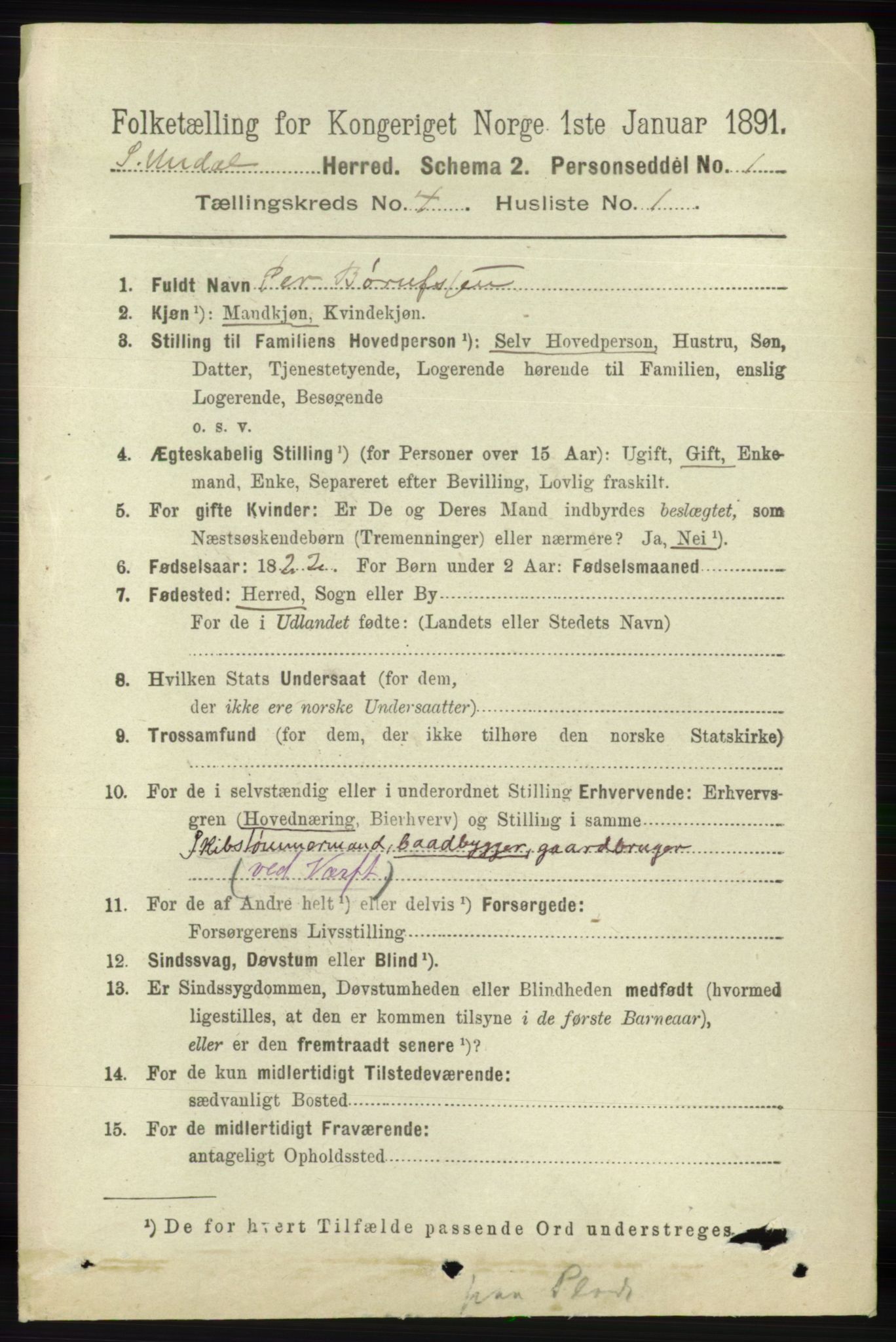 RA, 1891 census for 1029 Sør-Audnedal, 1891, p. 1409