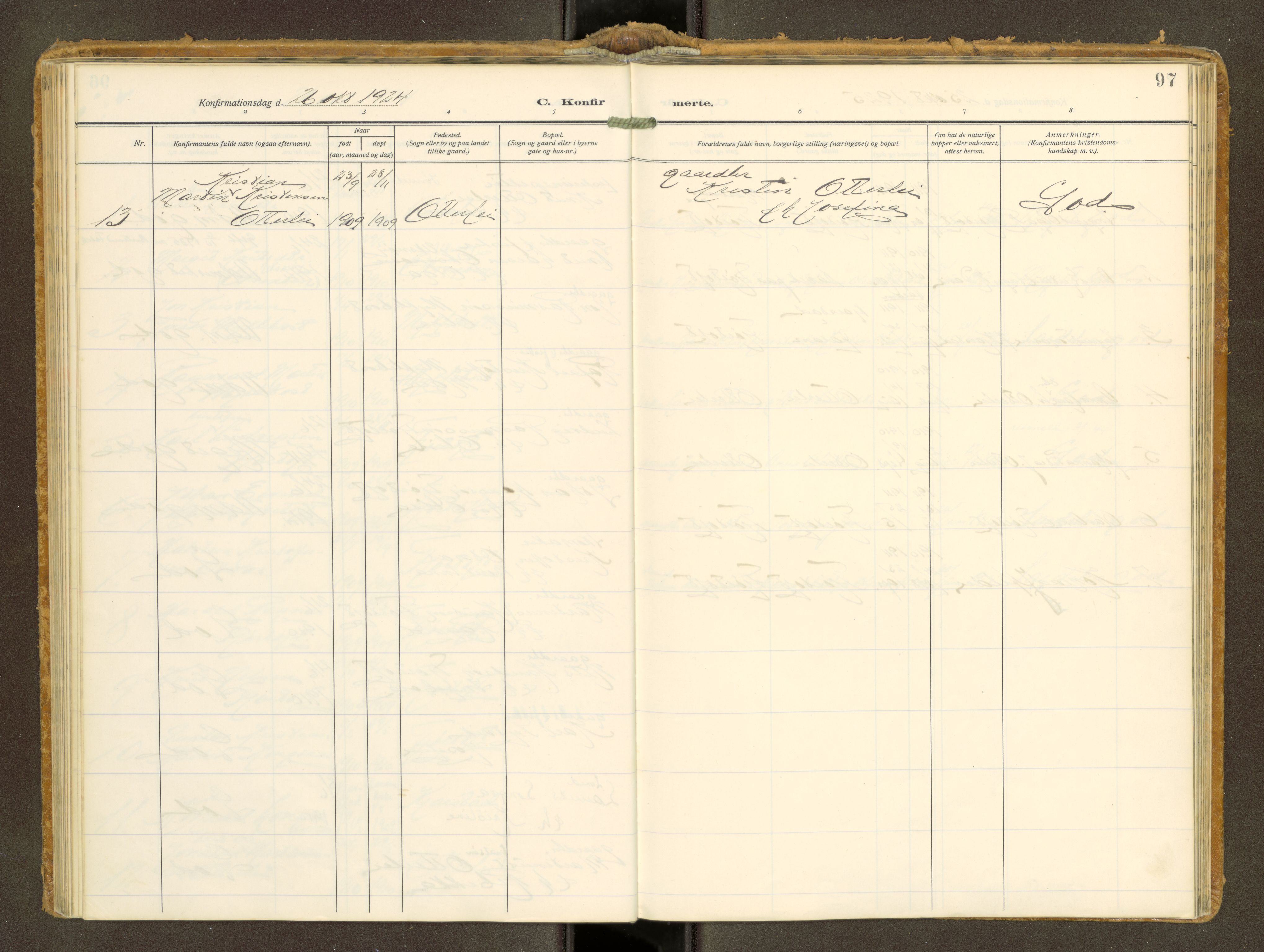 Ministerialprotokoller, klokkerbøker og fødselsregistre - Møre og Romsdal, AV/SAT-A-1454/538/L0528: Parish register (official) no. 538A--, 1911-1935, p. 97