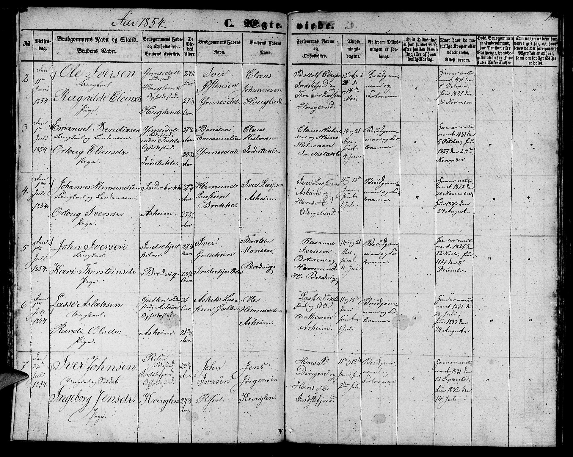 Gulen sokneprestembete, AV/SAB-A-80201/H/Hab/Habc/L0001: Parish register (copy) no. C 1, 1853-1880, p. 130