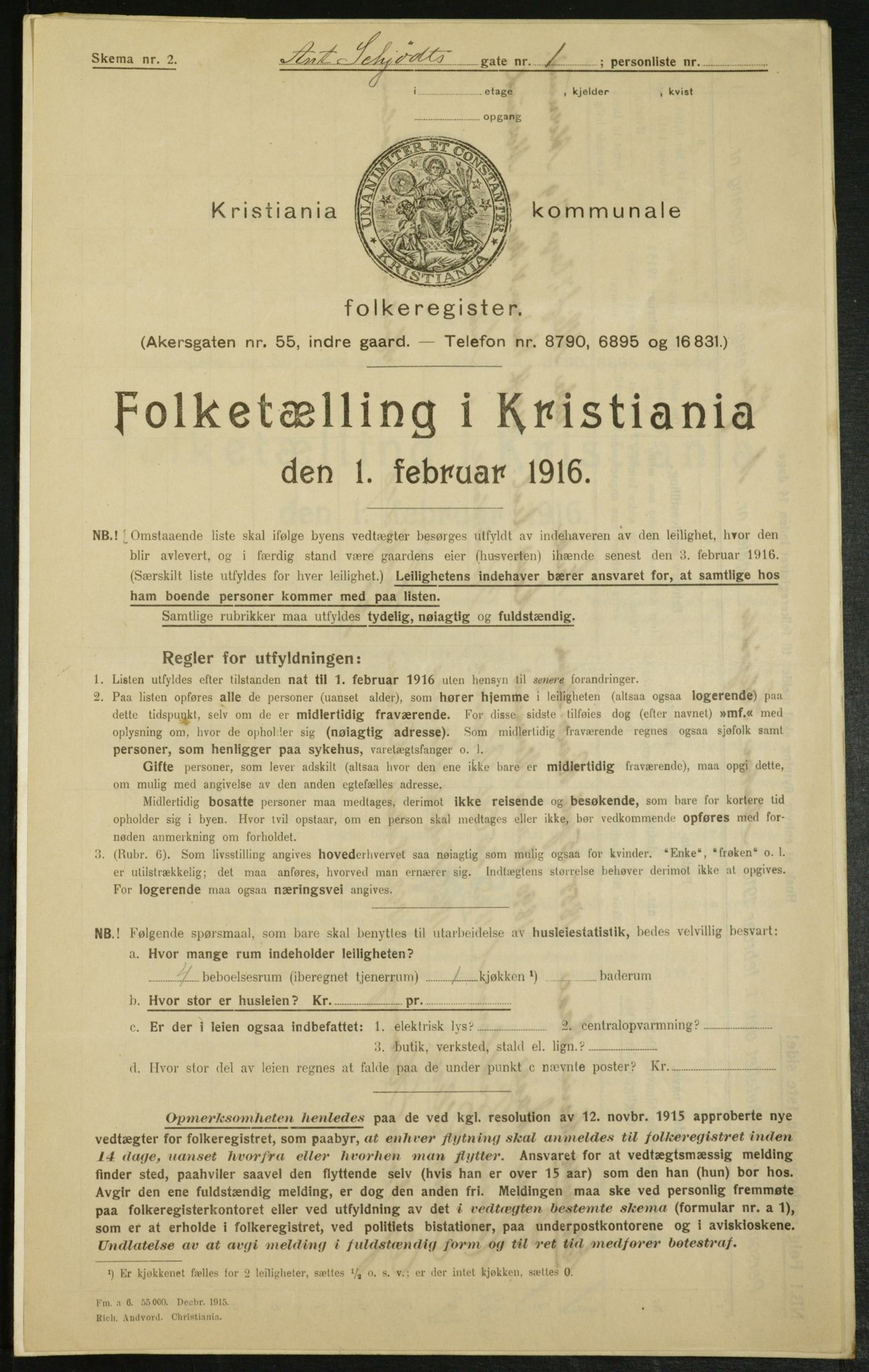 OBA, Municipal Census 1916 for Kristiania, 1916, p. 1290