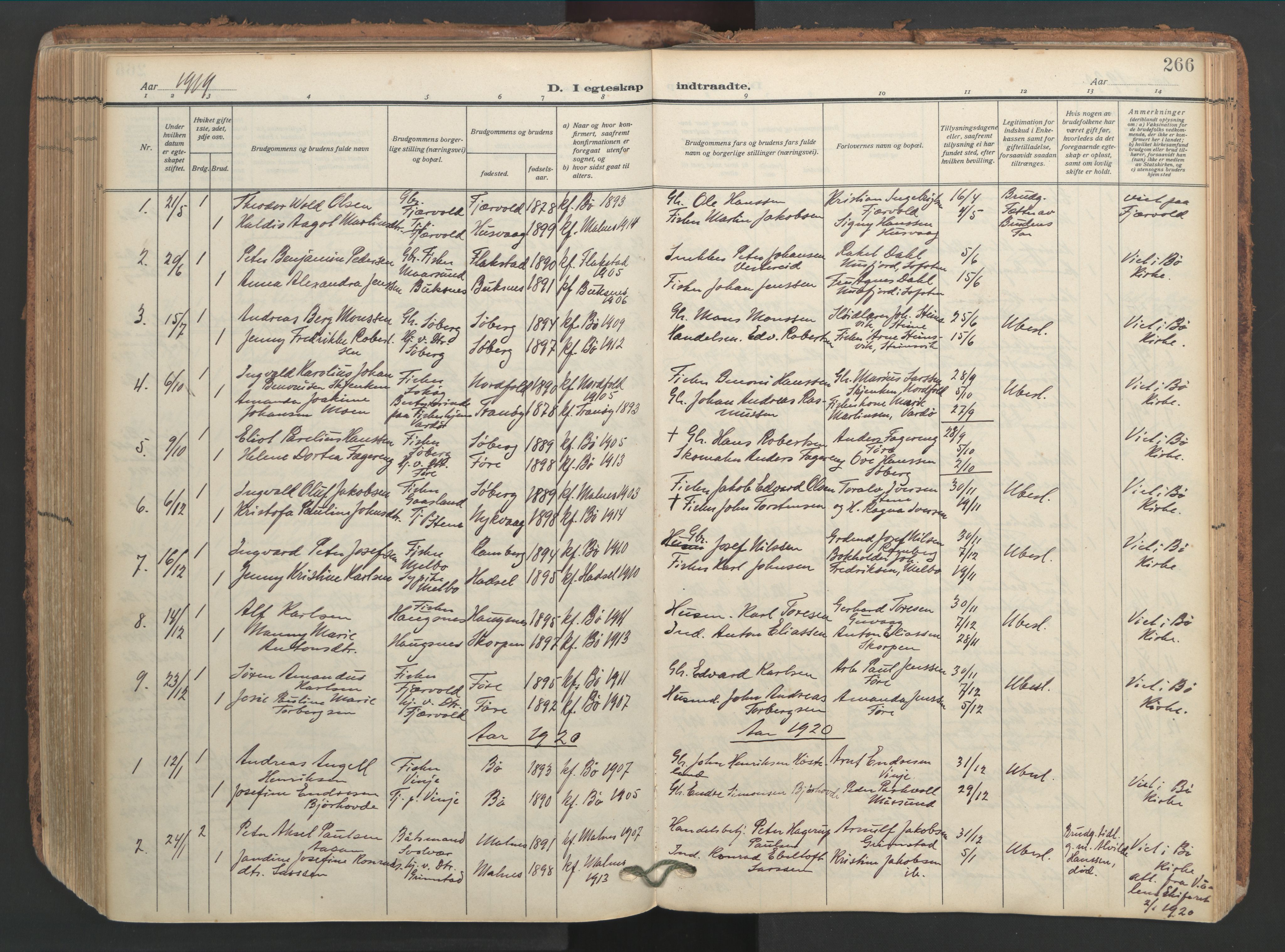 Ministerialprotokoller, klokkerbøker og fødselsregistre - Nordland, SAT/A-1459/891/L1306: Parish register (official) no. 891A11, 1911-1927, p. 266