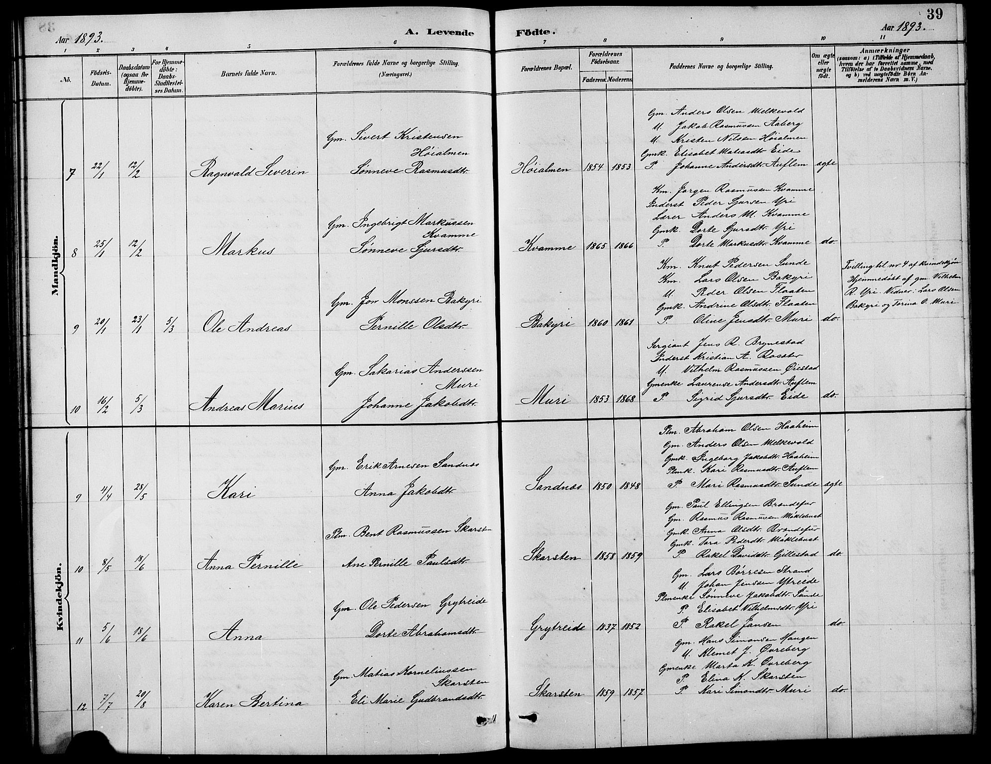 Innvik sokneprestembete, AV/SAB-A-80501: Parish register (copy) no. B 3, 1886-1897, p. 39