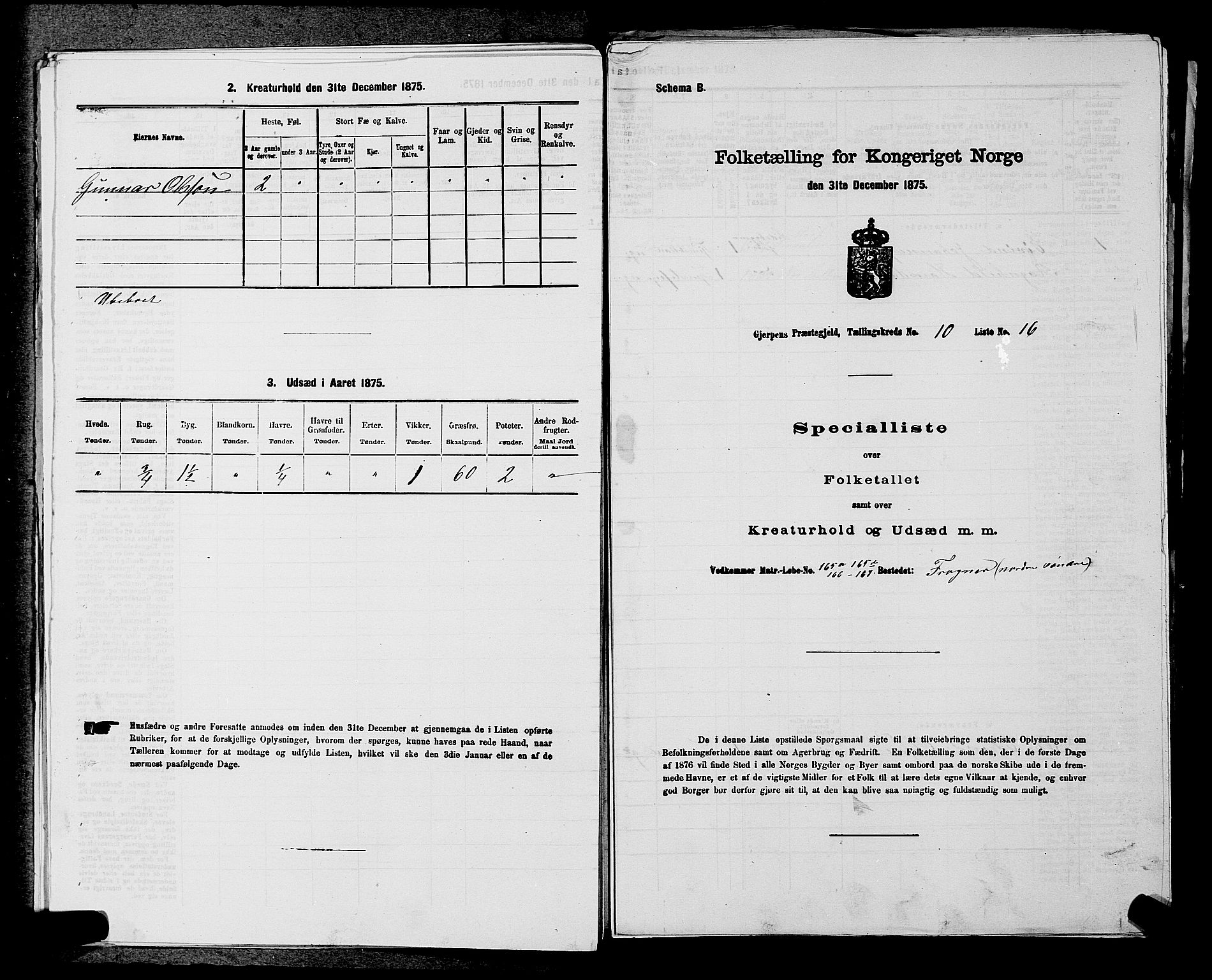 SAKO, 1875 census for 0812P Gjerpen, 1875, p. 1492