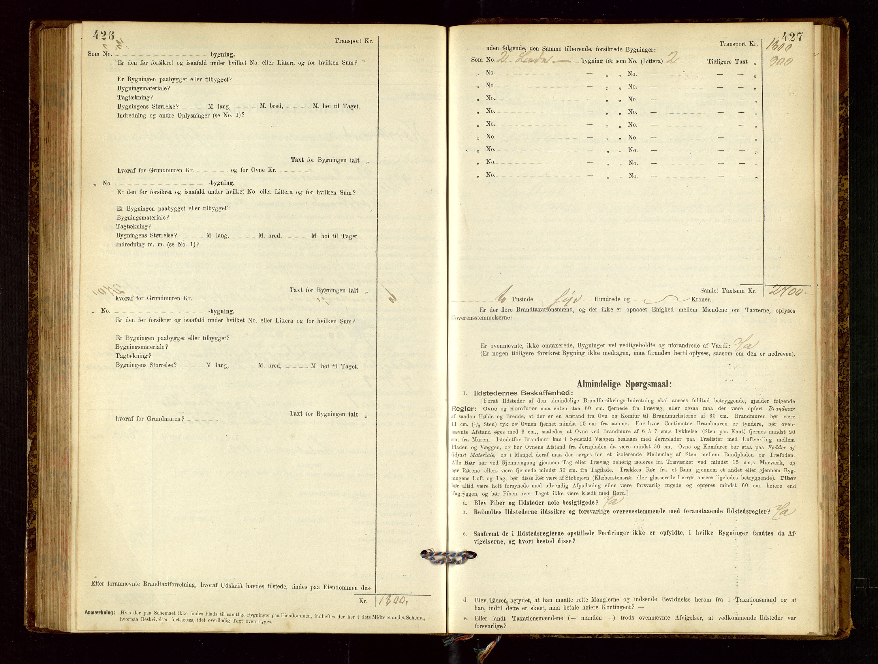 Nedstrand lensmannskontor, SAST/A-100236/Gob/L0001: "Brandtaxationsprotokol for Nerstrand Lensmandsdistrikt Ryfylke fogderi", 1895-1915, p. 426-427