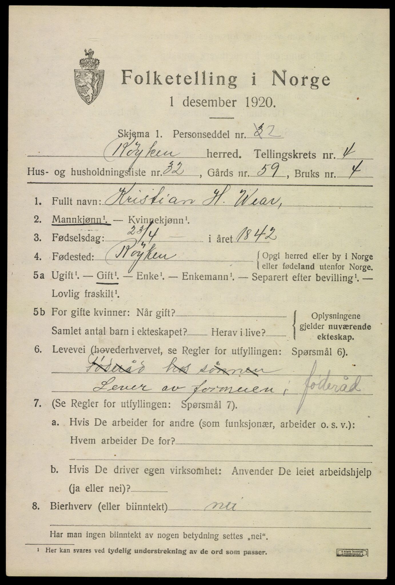 SAKO, 1920 census for Røyken, 1920, p. 5930