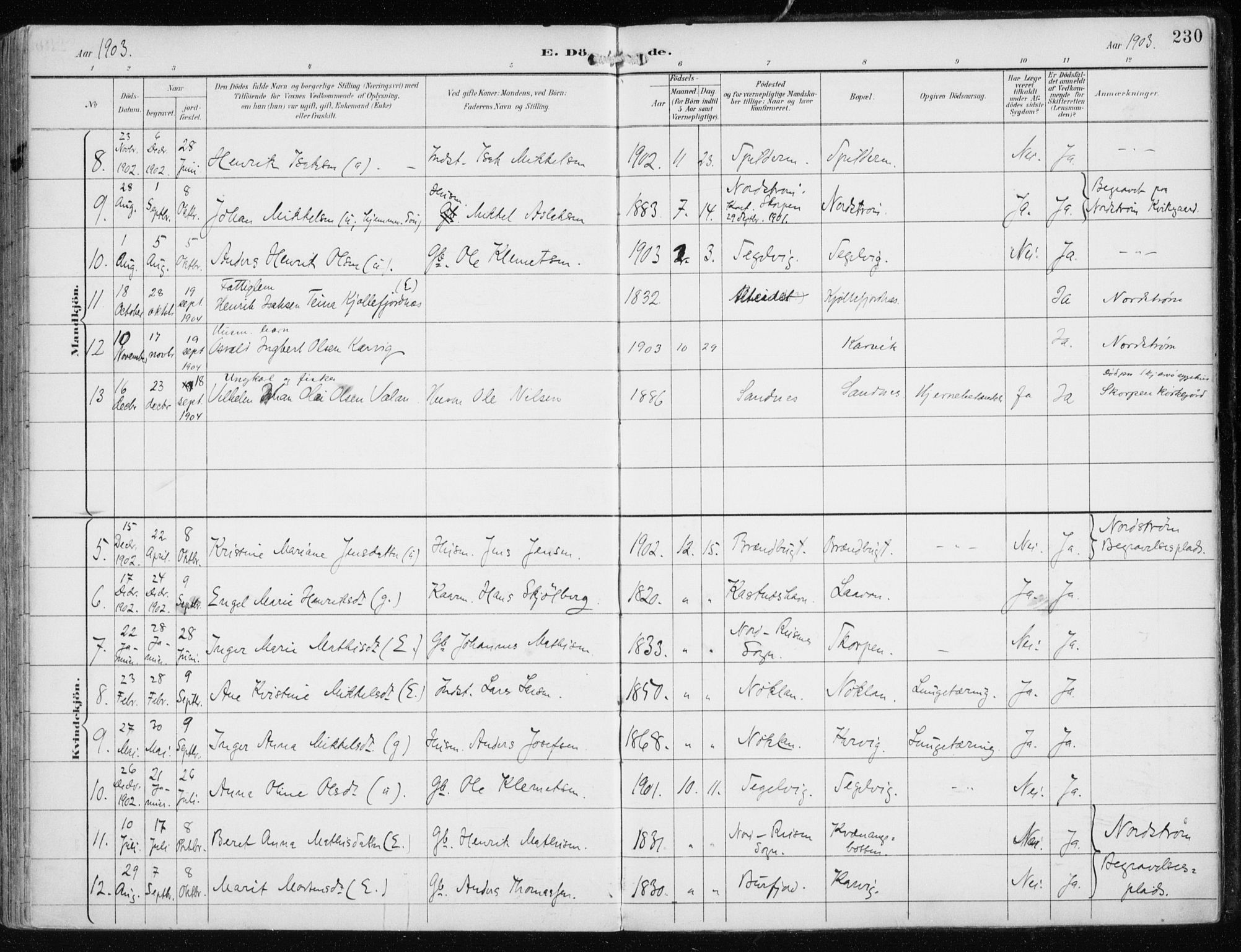 Skjervøy sokneprestkontor, AV/SATØ-S-1300/H/Ha/Haa/L0016kirke: Parish register (official) no. 16, 1892-1908, p. 230